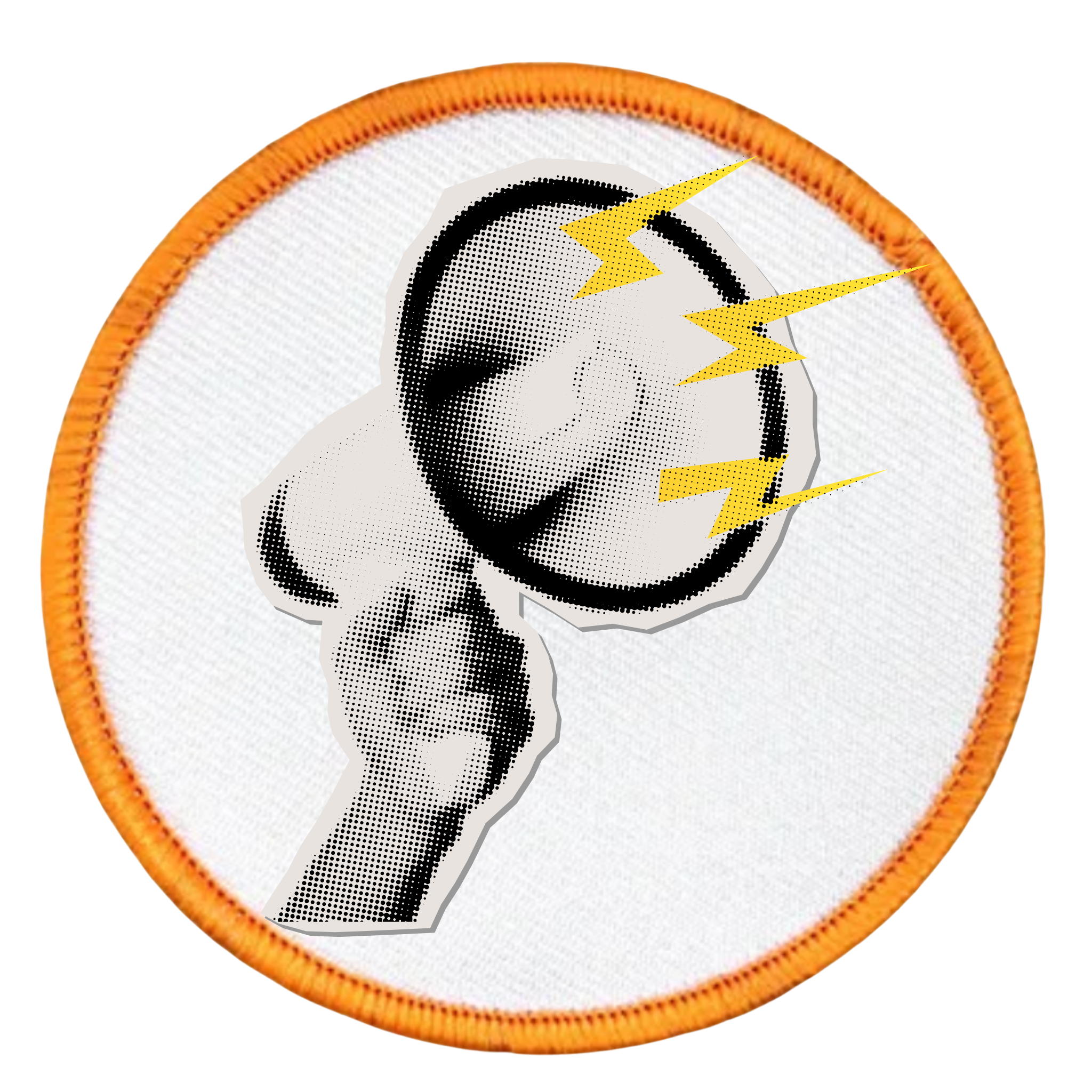 Awareness Advocate Badge Patch of a whistle with yellow lightning bolts on a white background