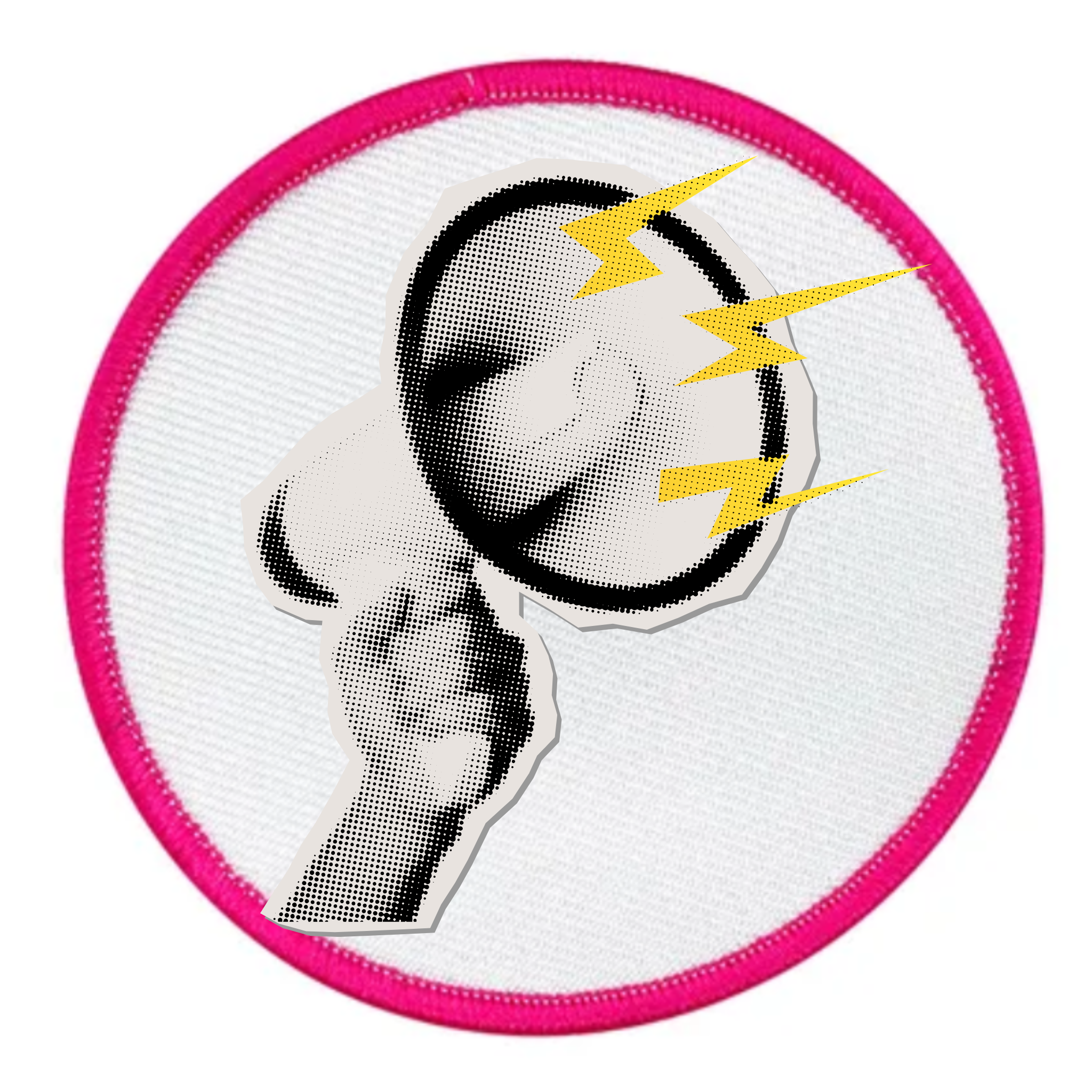 Awareness Advocate Badge Patch of a whistle with yellow lightning bolts on a white background