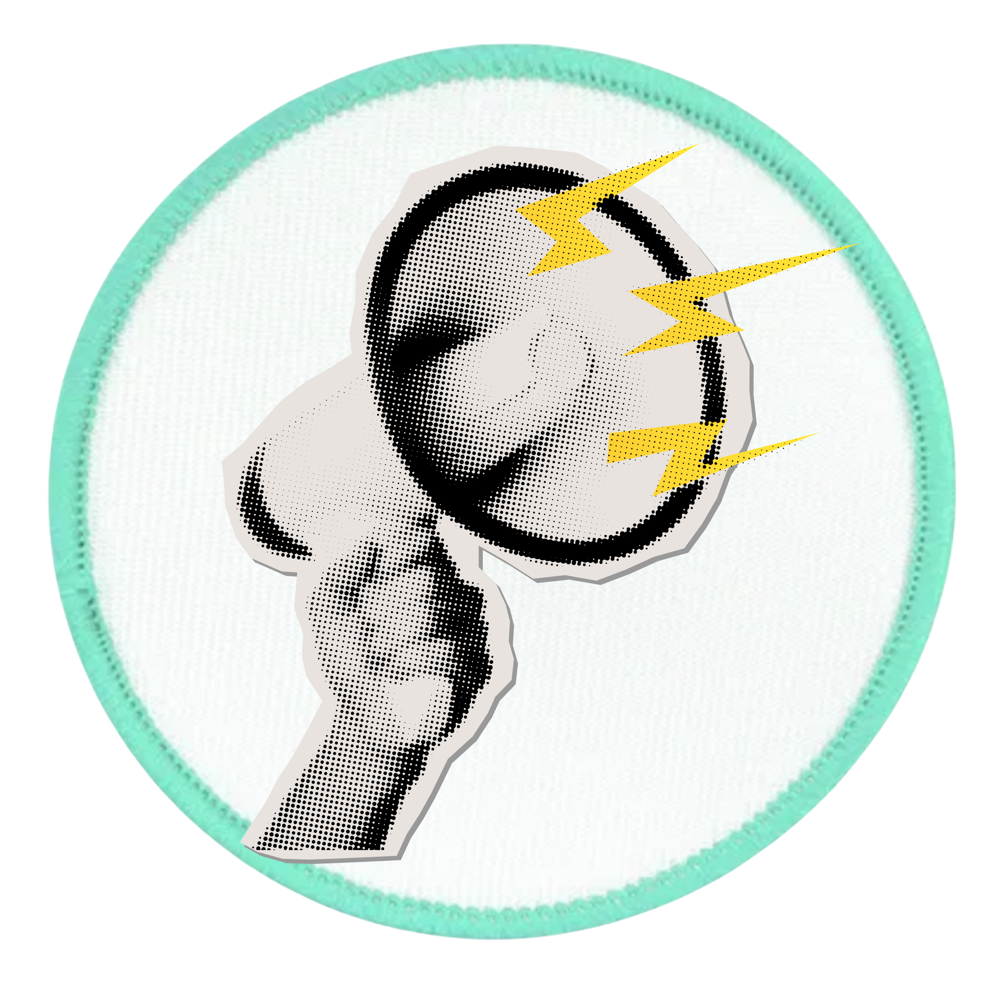 Awareness Advocate Badge Patch of a whistle with yellow lightning bolts on a white background