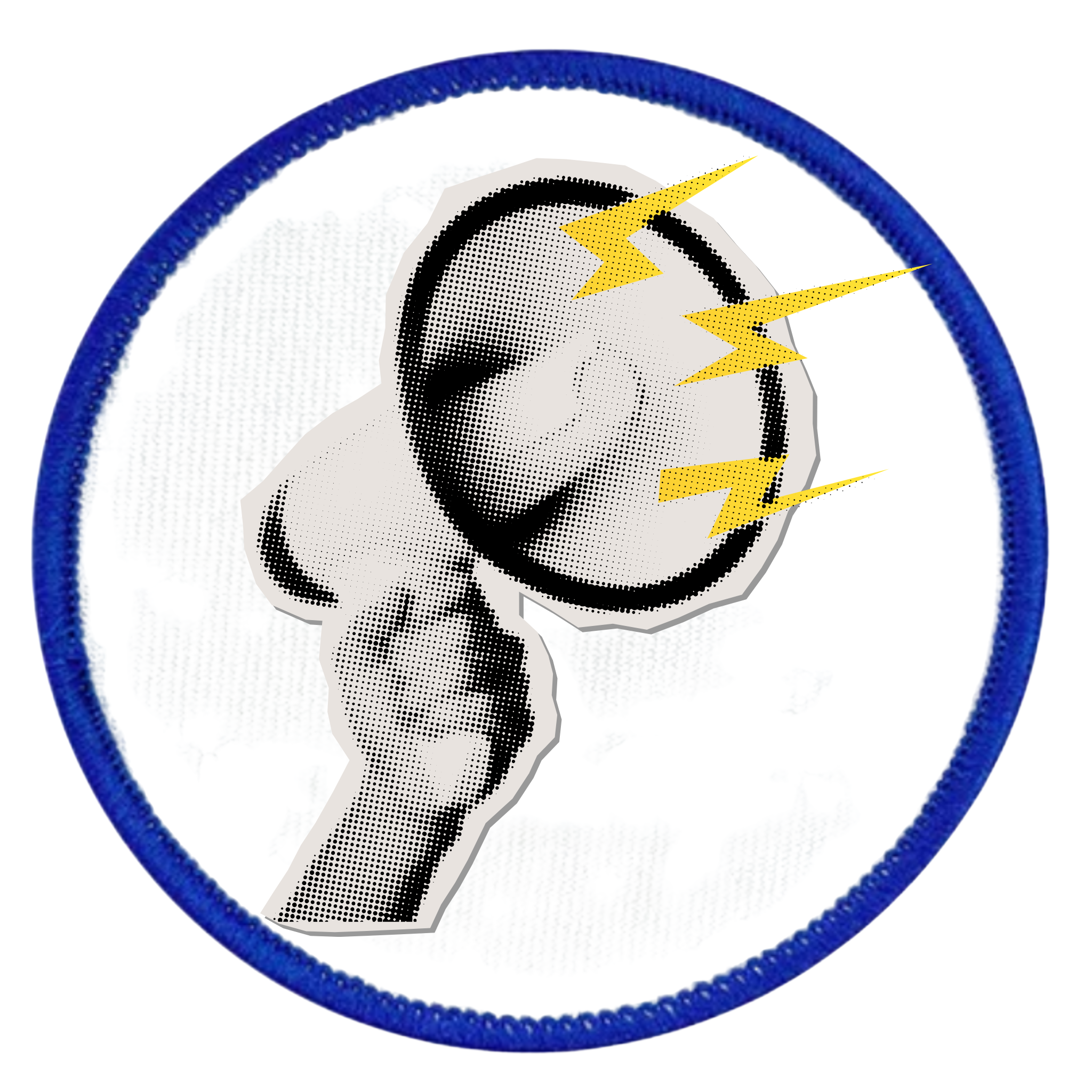 Awareness Advocate Badge Patch of a whistle with yellow lightning bolts on a white background