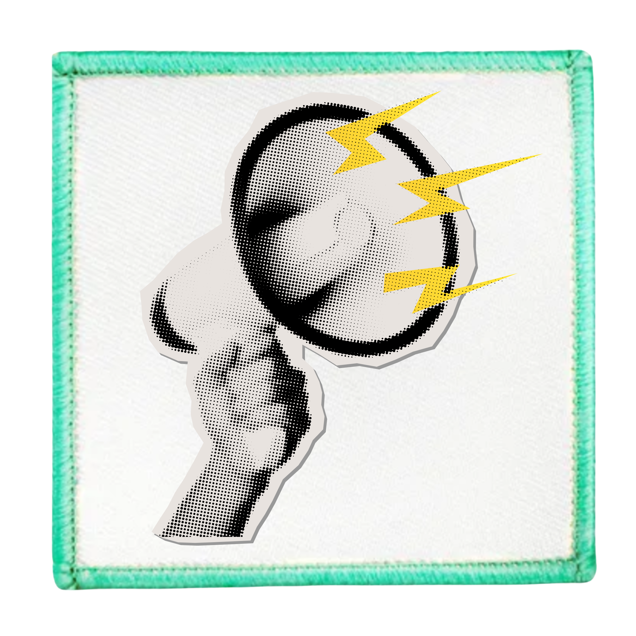 Awareness Advocate Badge Patch of a whistle with yellow lightning bolts on a white background