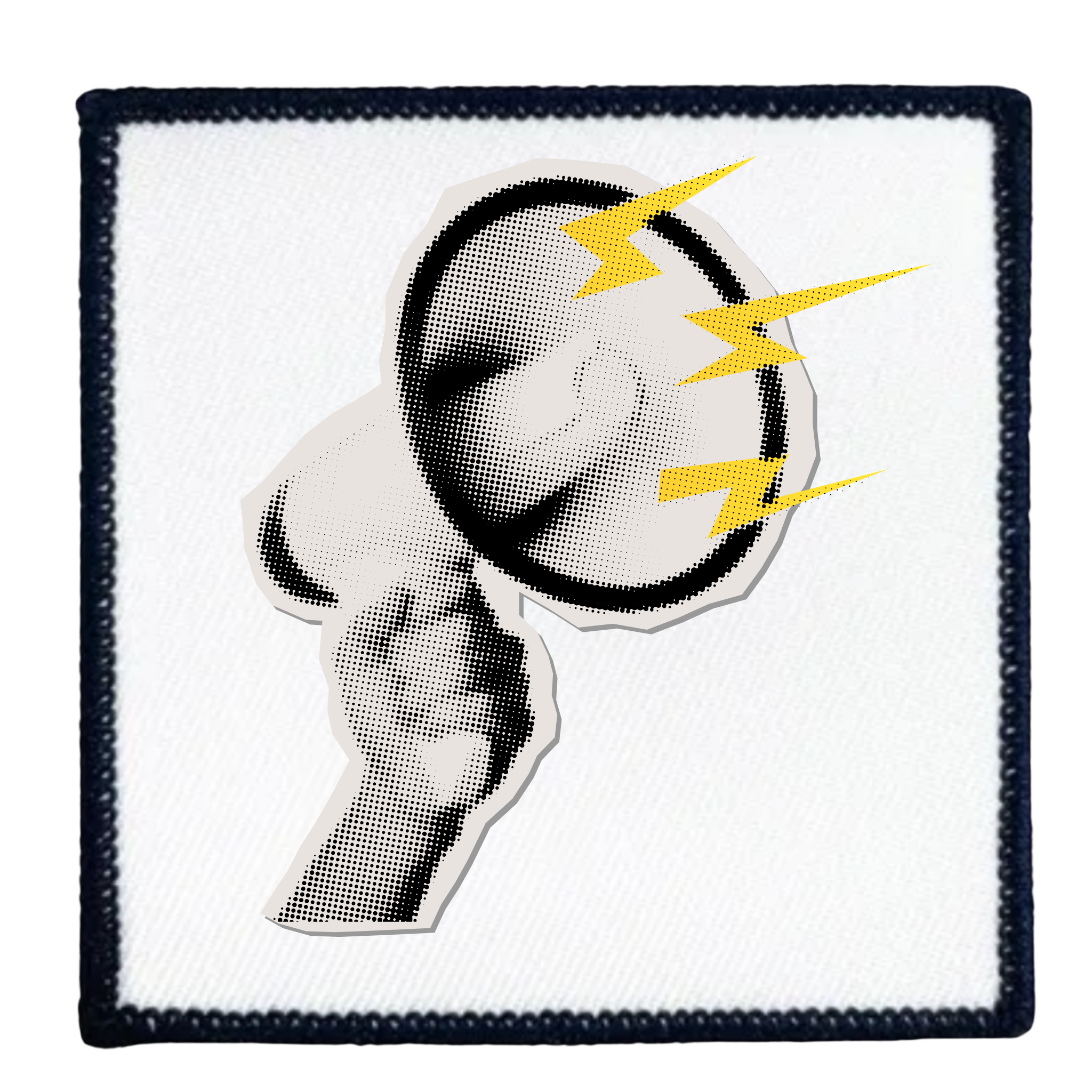 Awareness Advocate Badge Patch of a whistle with yellow lightning bolts on a white background