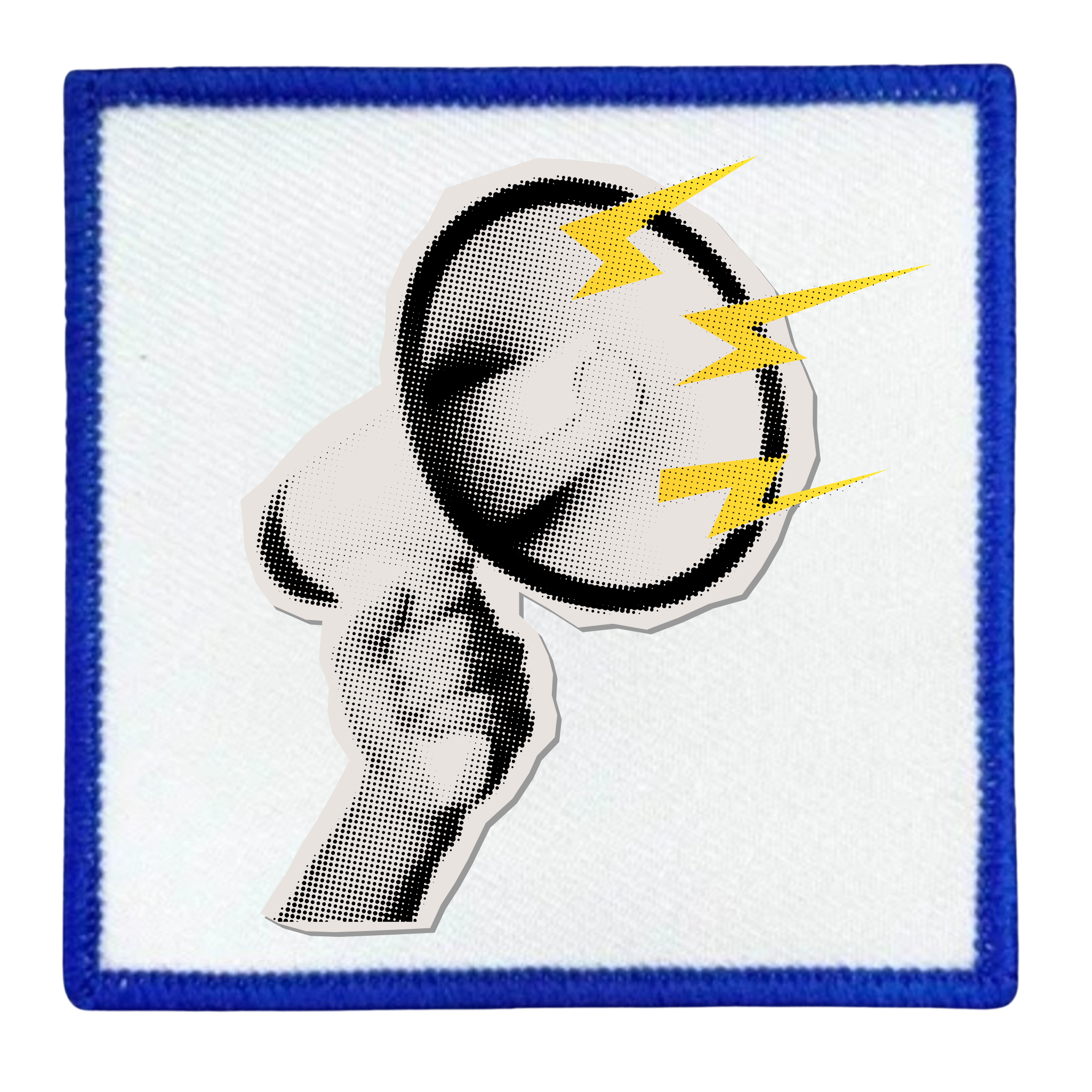 Awareness Advocate Badge Patch of a whistle with yellow lightning bolts on a white background