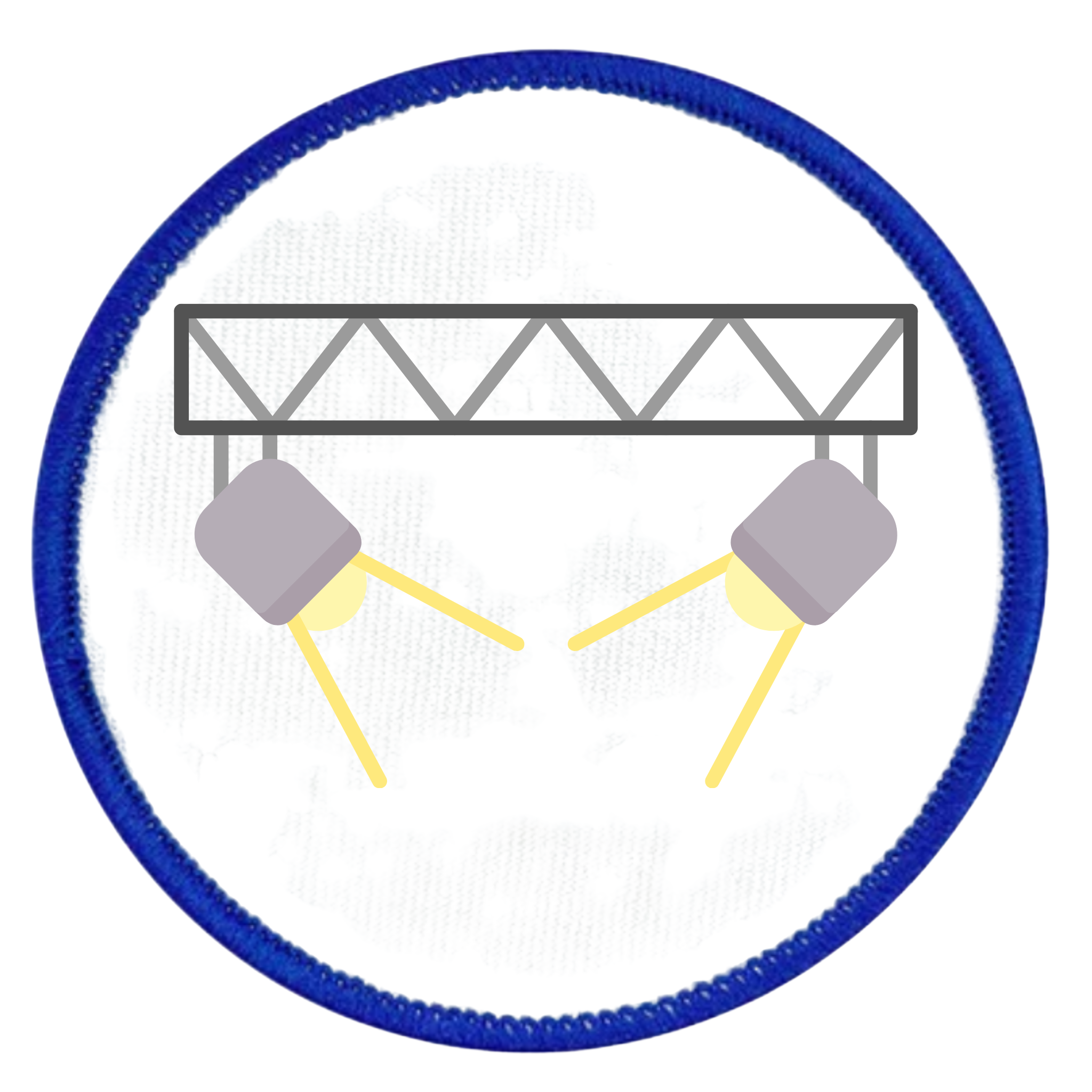Monthly Spotlight Badge Icon of a stage light rig with two spotlights on a white background