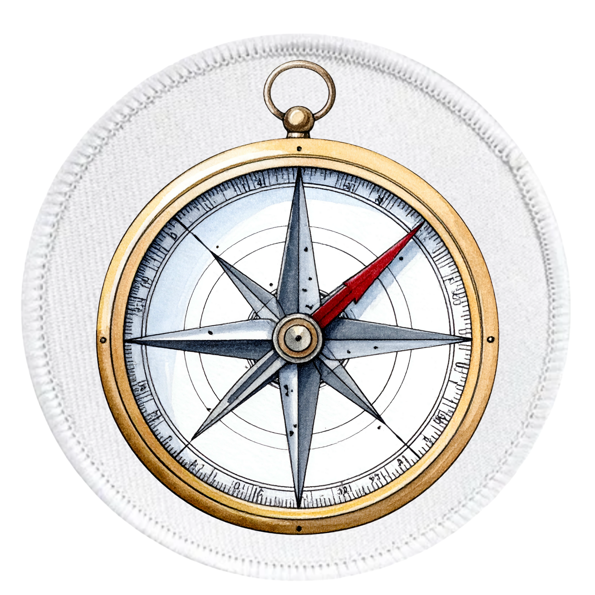 Service Explorer Badge Decorative compass with a blue border on a white background