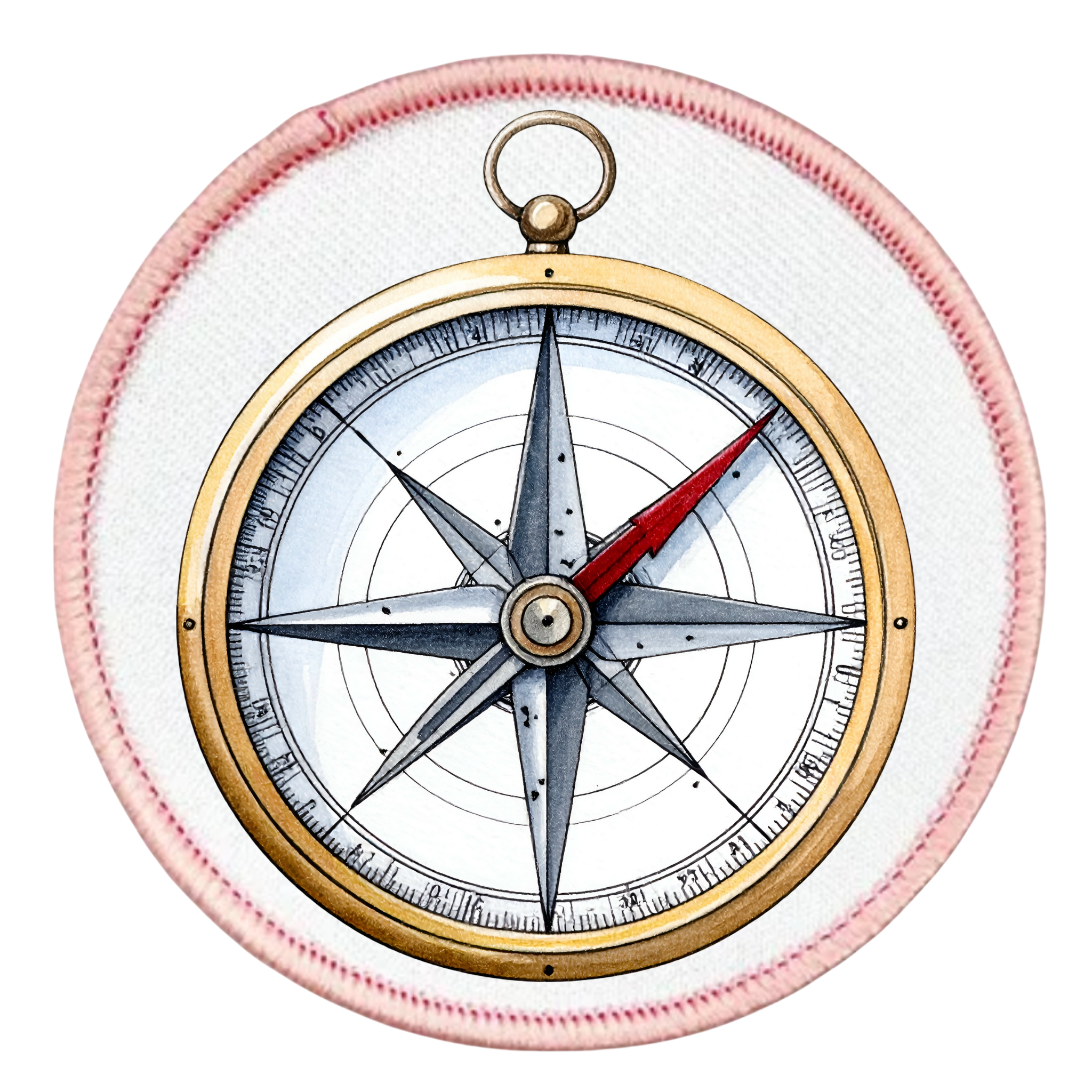 Service Explorer Badge Decorative compass with a blue border on a white background