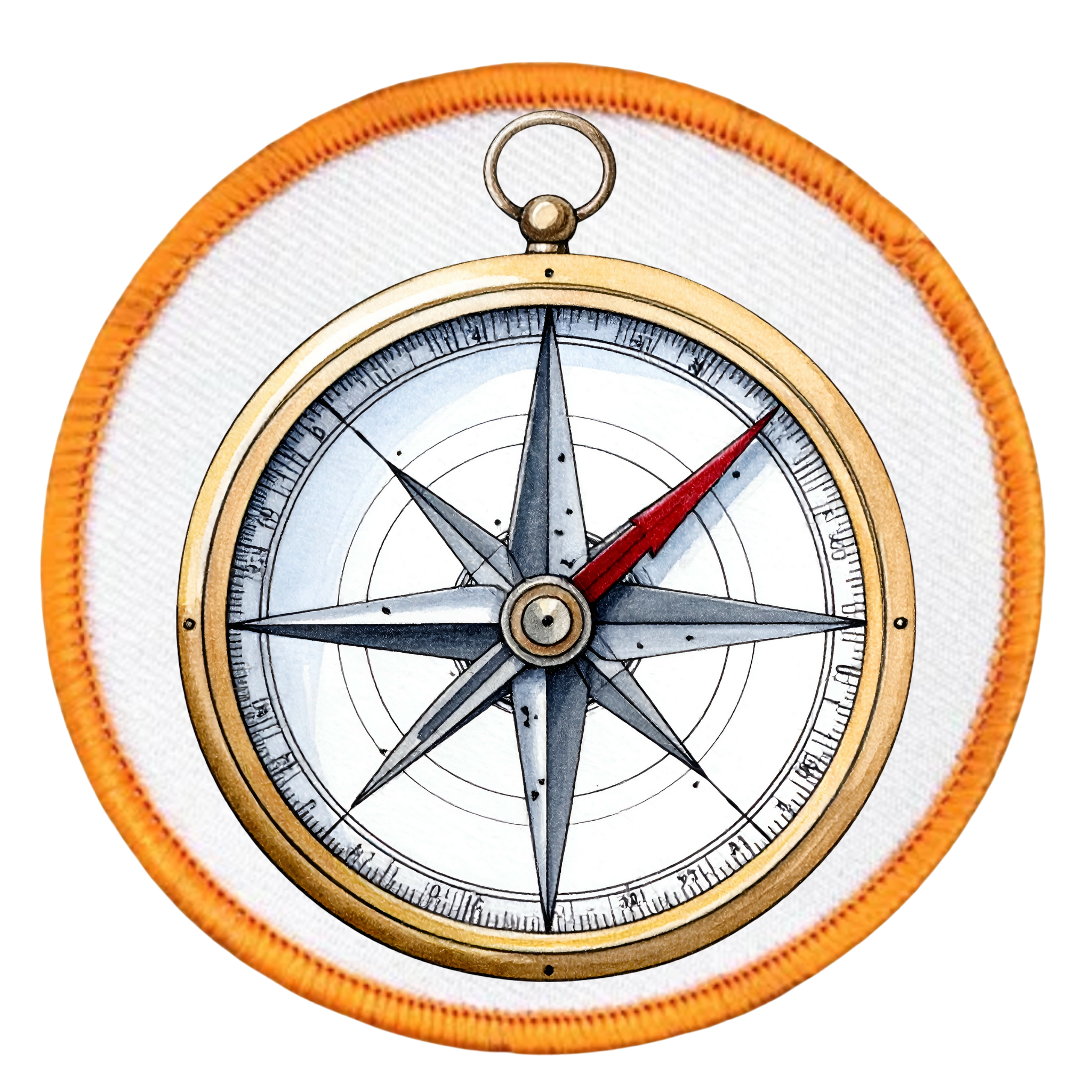 Service Explorer Badge Decorative compass with a blue border on a white background