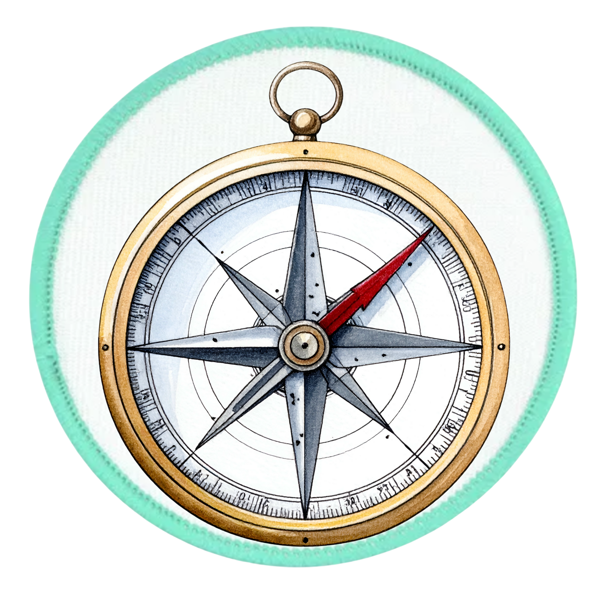 Service Explorer Badge Decorative compass with a blue border on a white background