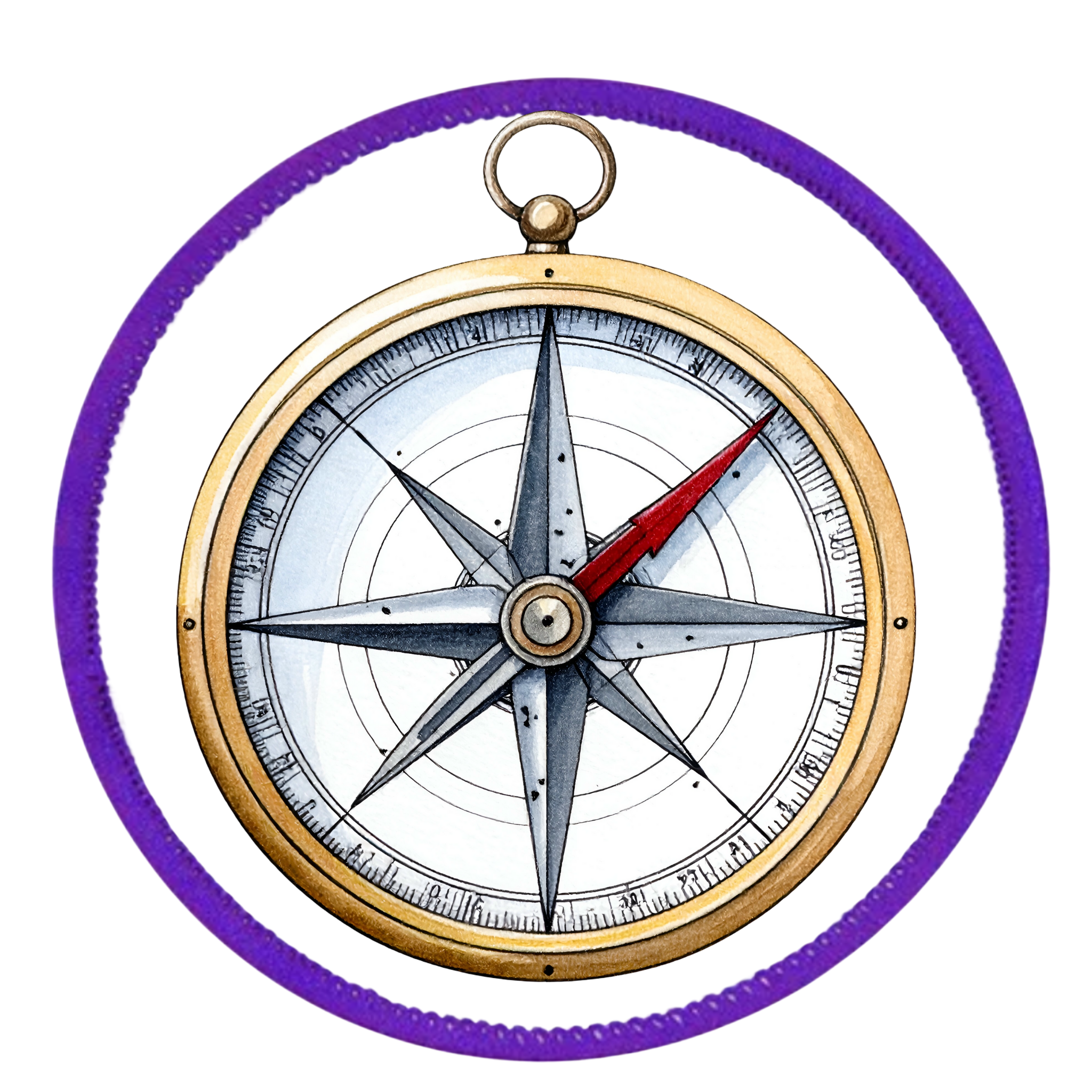 Service Explorer Badge Decorative compass with a blue border on a white background