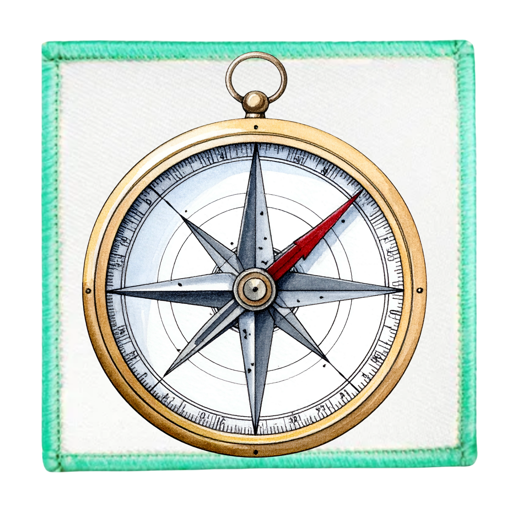 Service Explorer Badge Decorative compass with a blue border on a white background