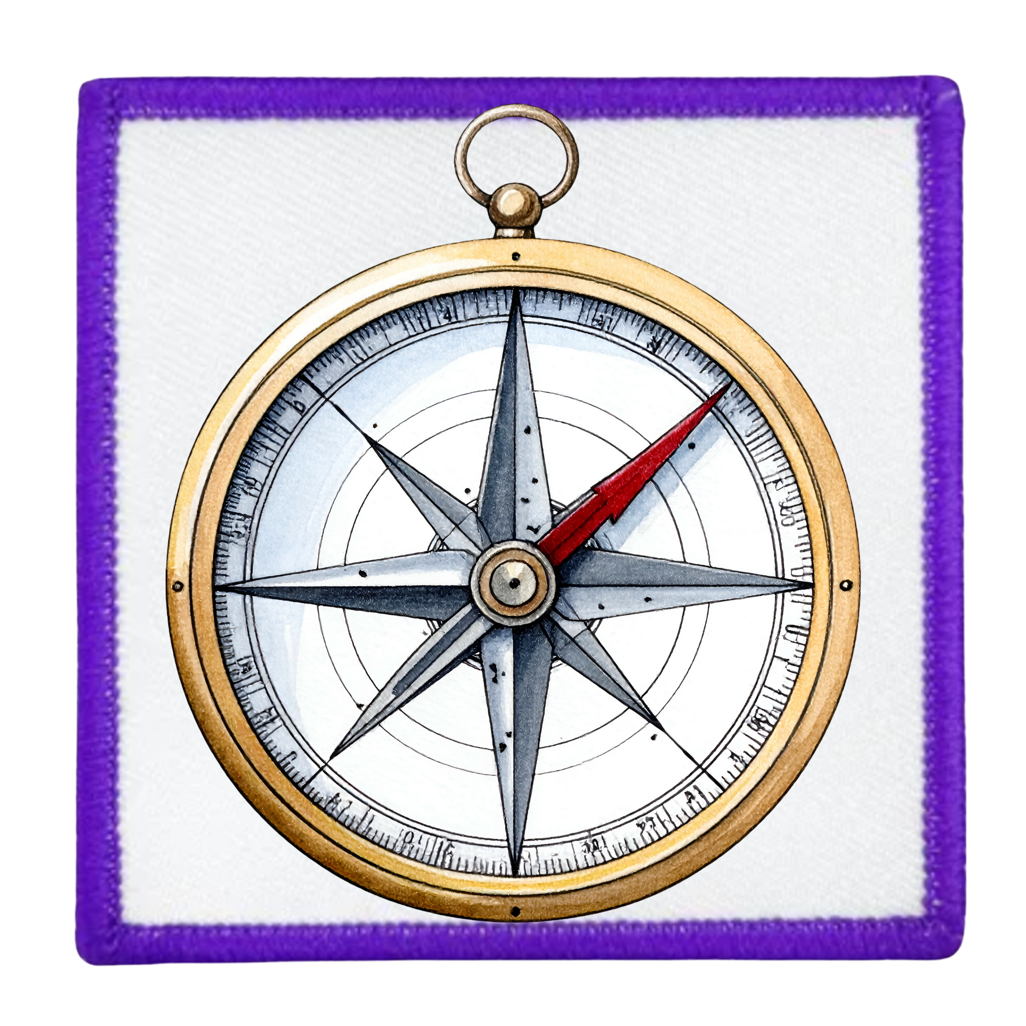 Service Explorer Badge Decorative compass with a blue border on a white background
