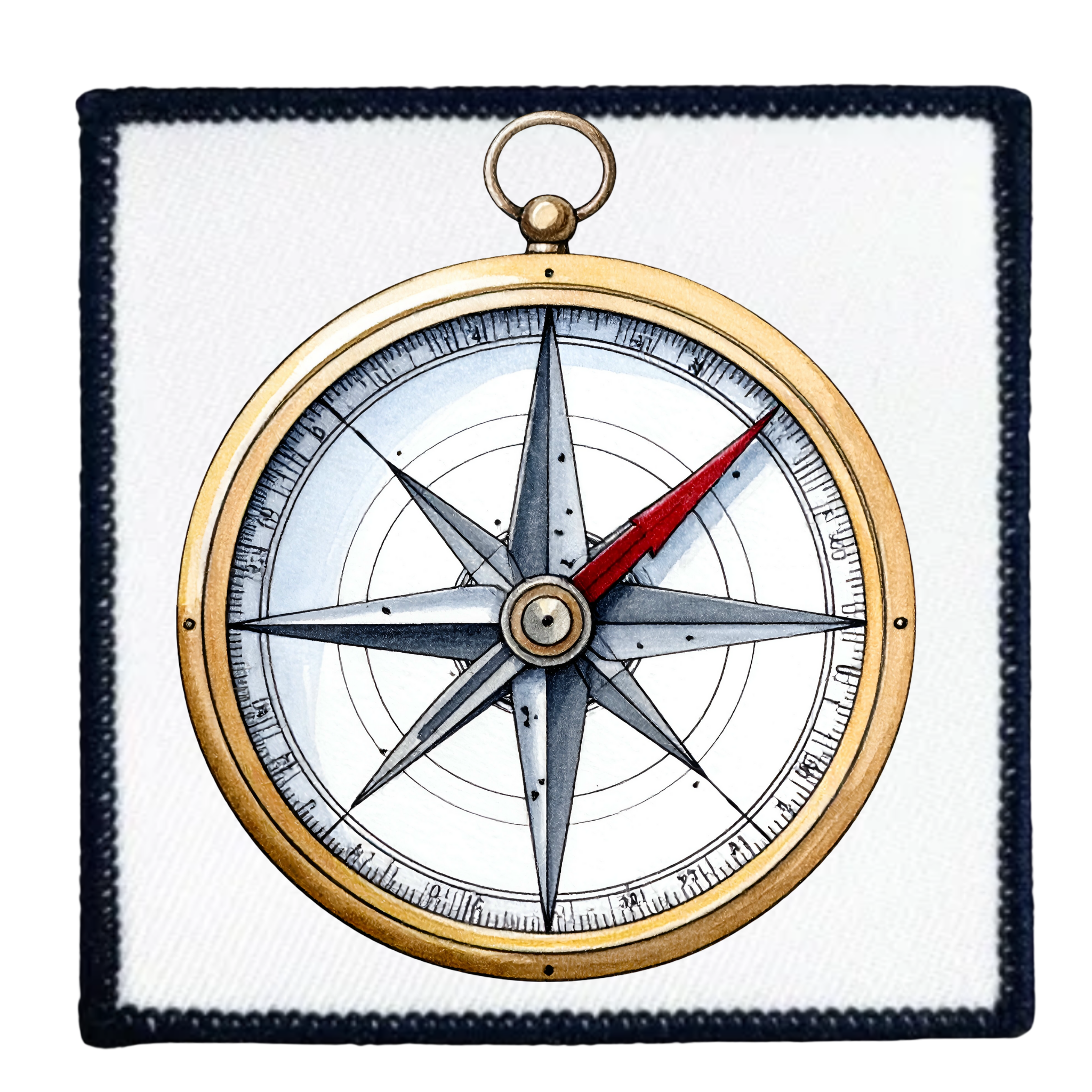 Service Explorer Badge Decorative compass with a blue border on a white background