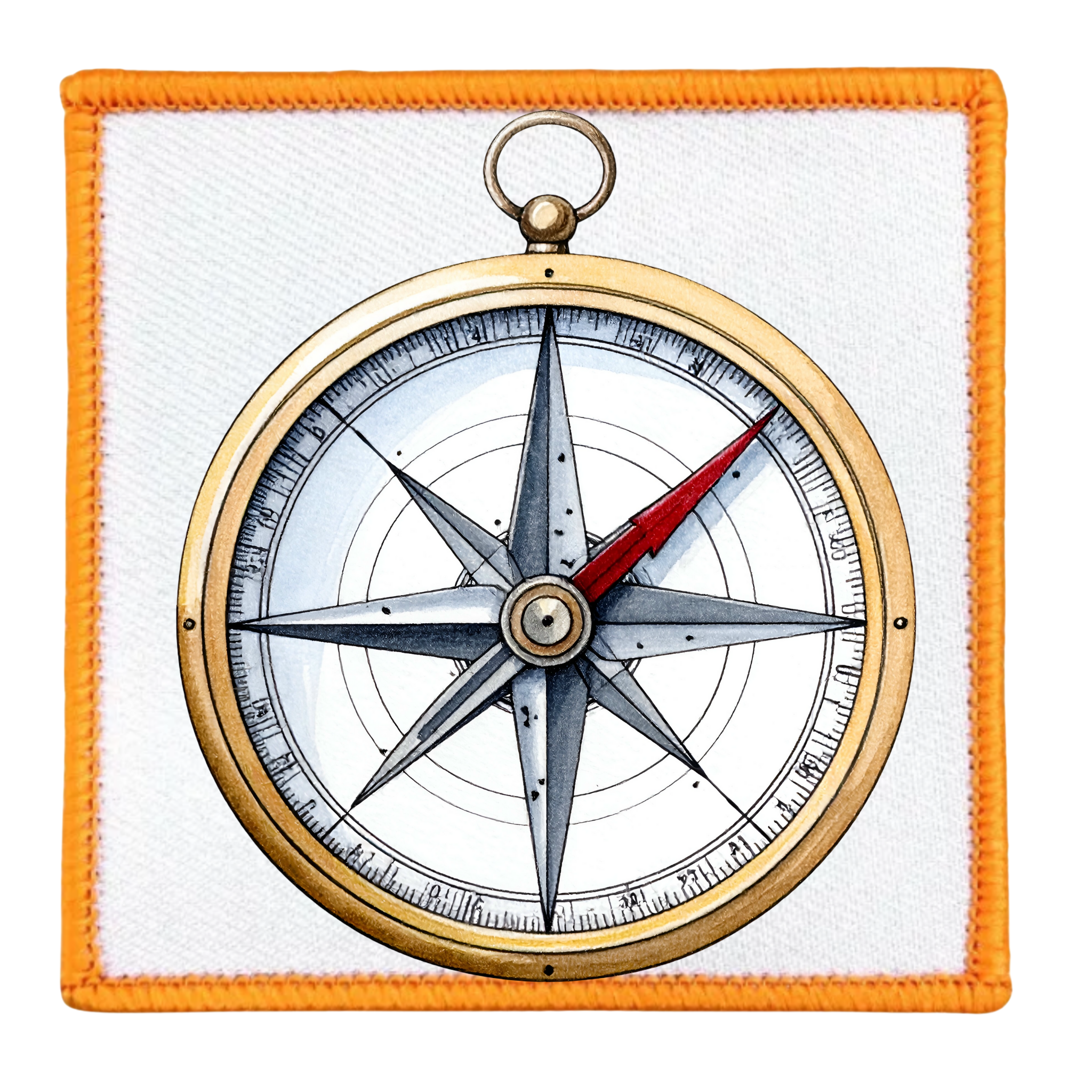 Service Explorer Badge Decorative compass with a blue border on a white background