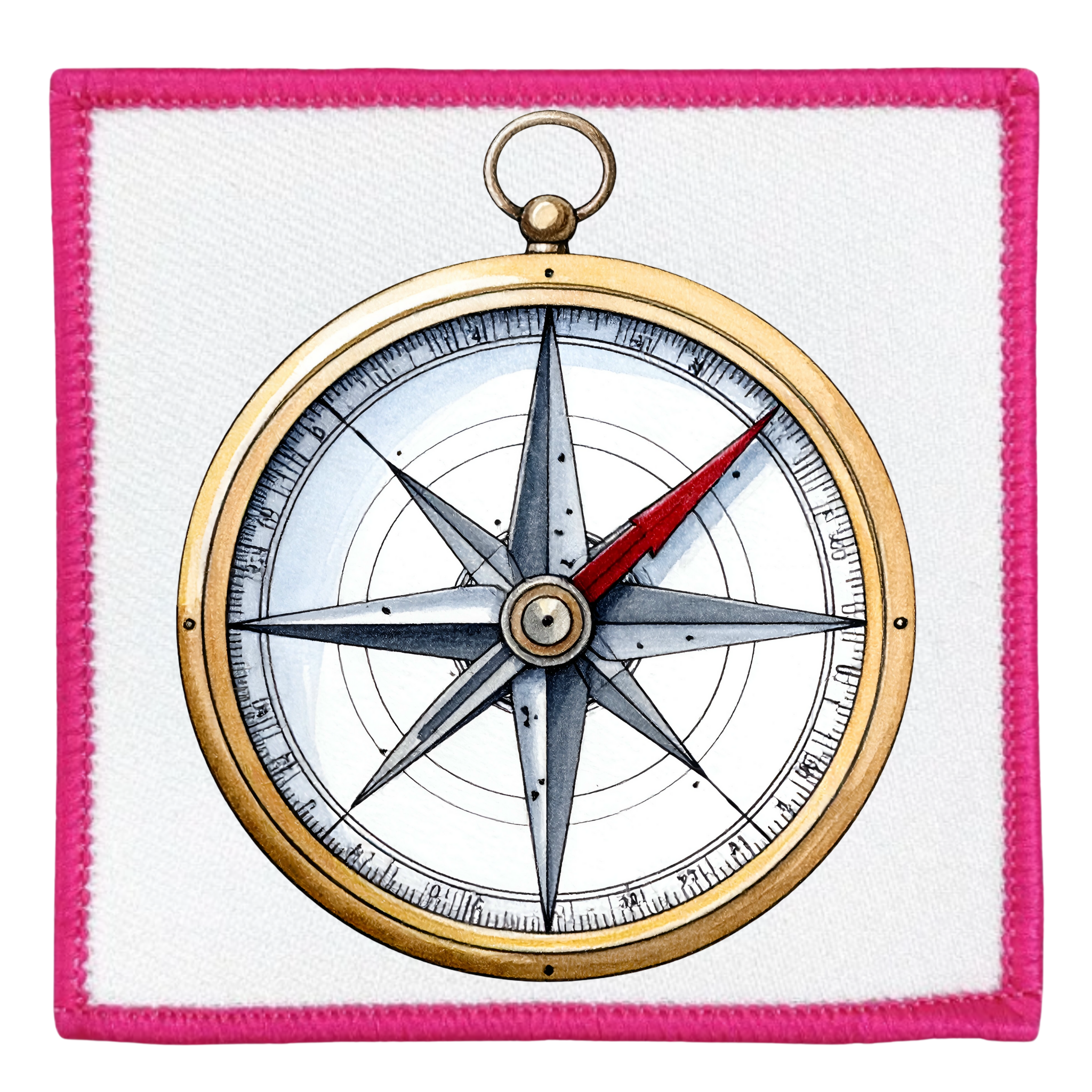 Service Explorer Badge Decorative compass with a blue border on a white background