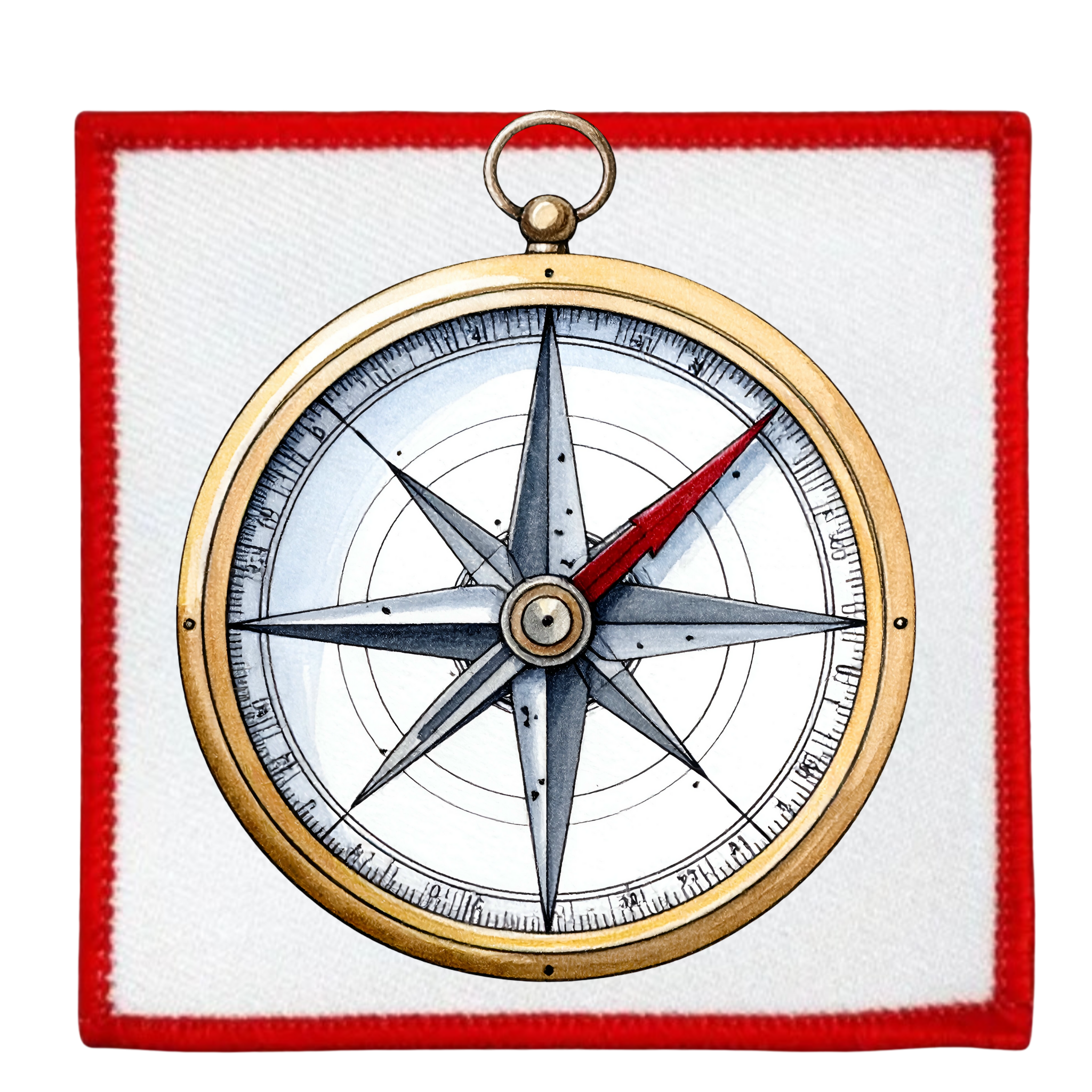 Service Explorer Badge Decorative compass with a blue border on a white background