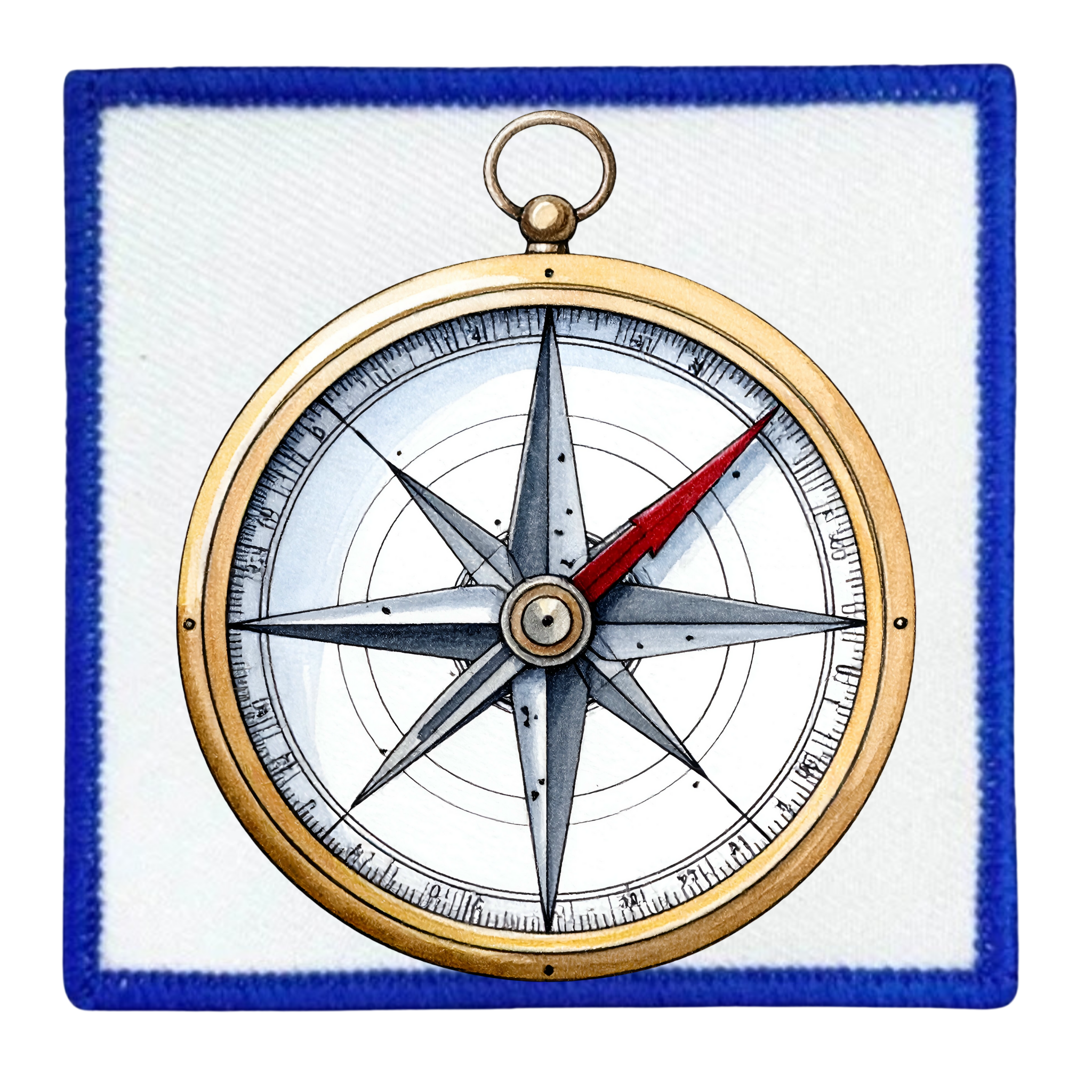 Service Explorer Badge Decorative compass with a blue border on a white background