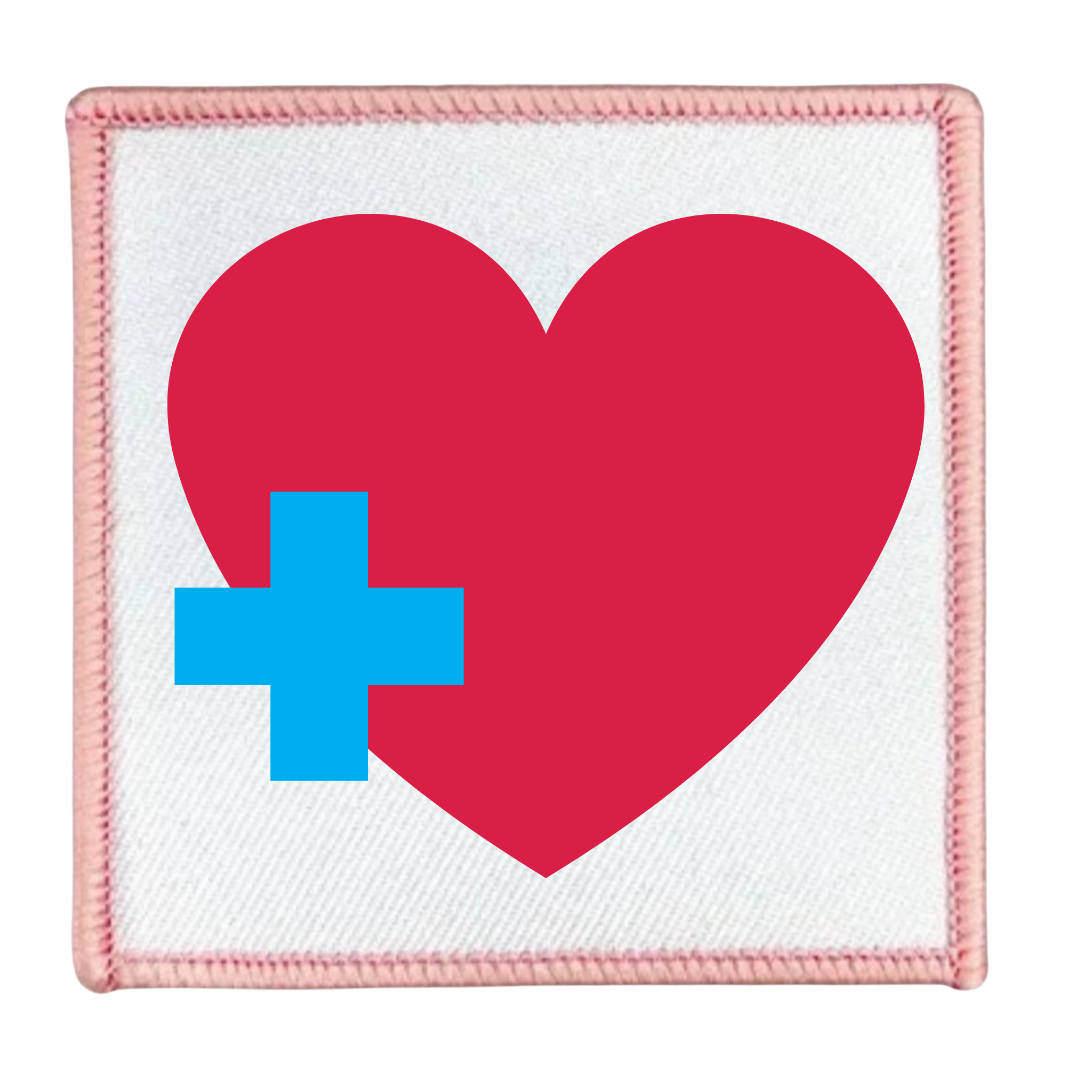 Health Supporter Badge Red heart with a blue cross inside a teal circle on a white background