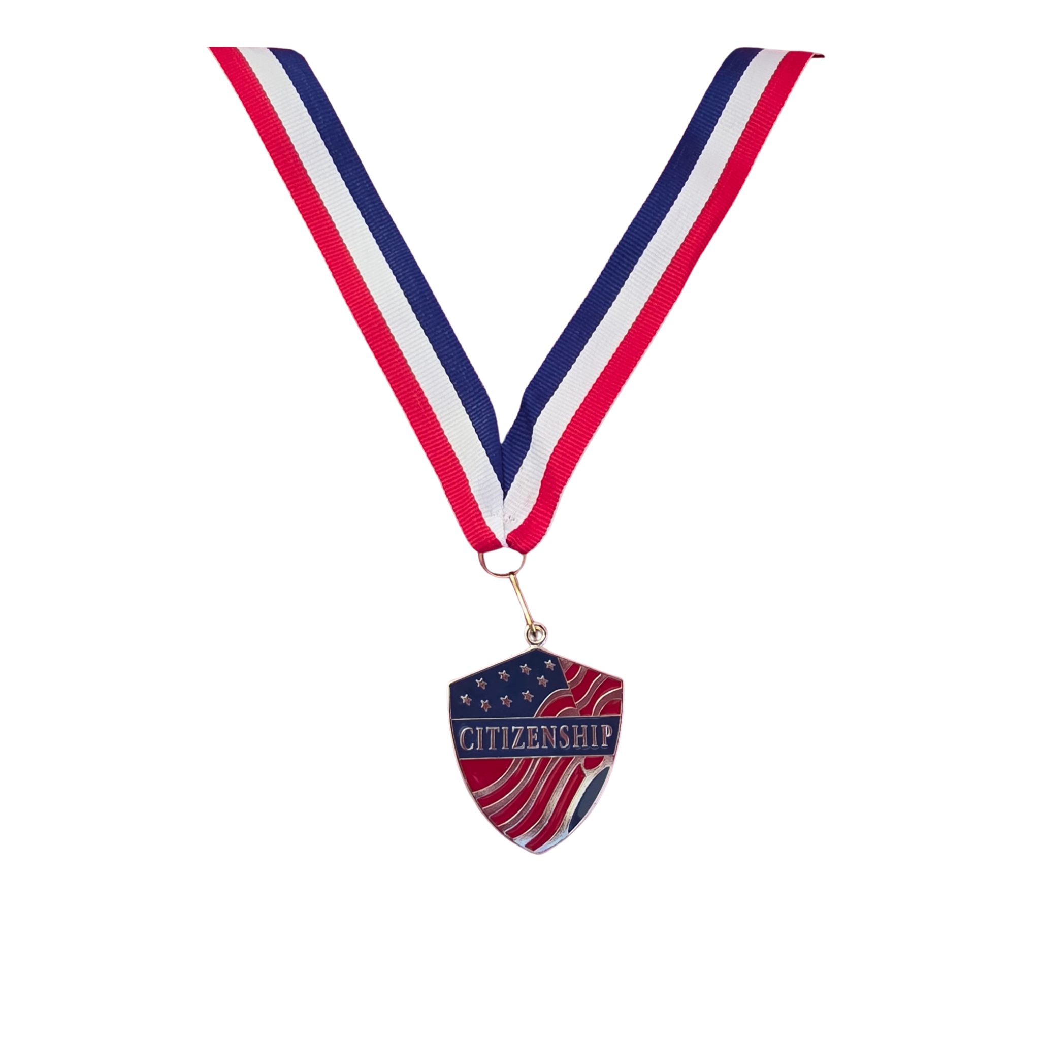 Medal with 'Citizenship' on a red, white, and blue ribbon on a white background
