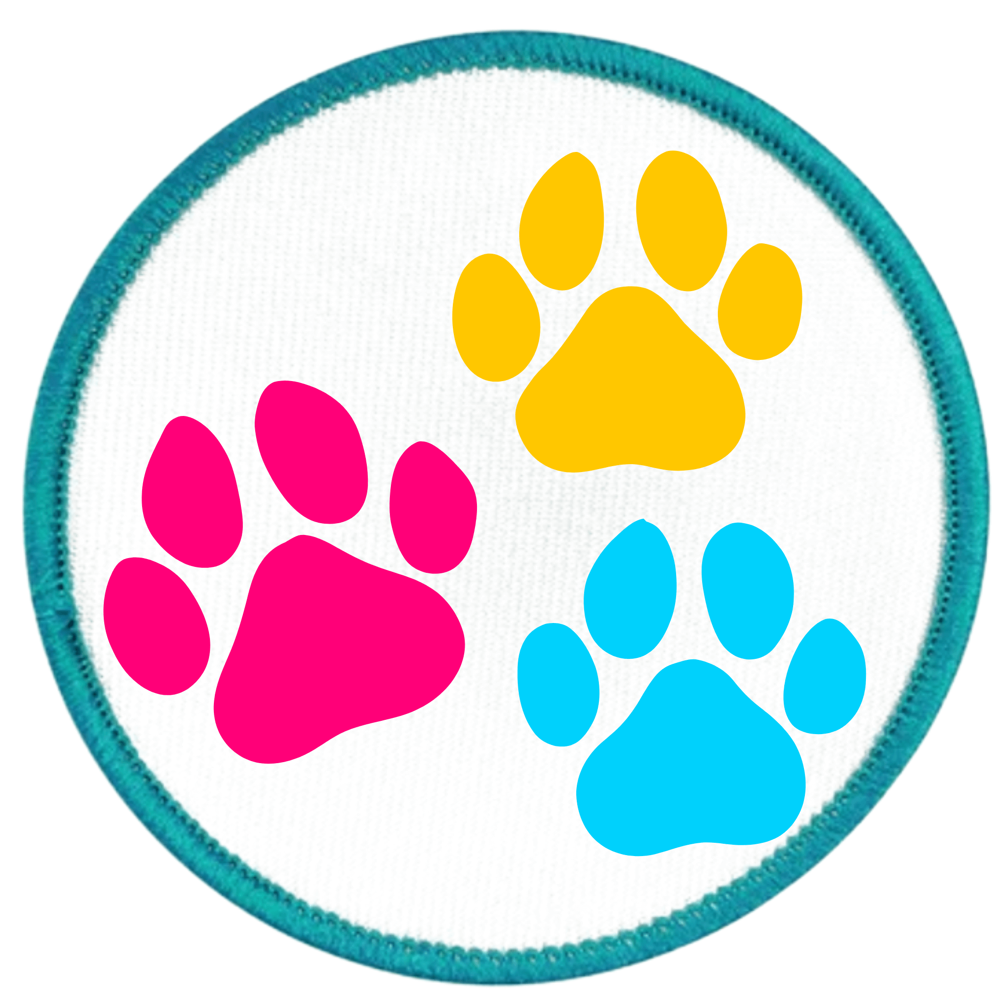 Animal Ally Badge Colorful paw prints on a circular blue border