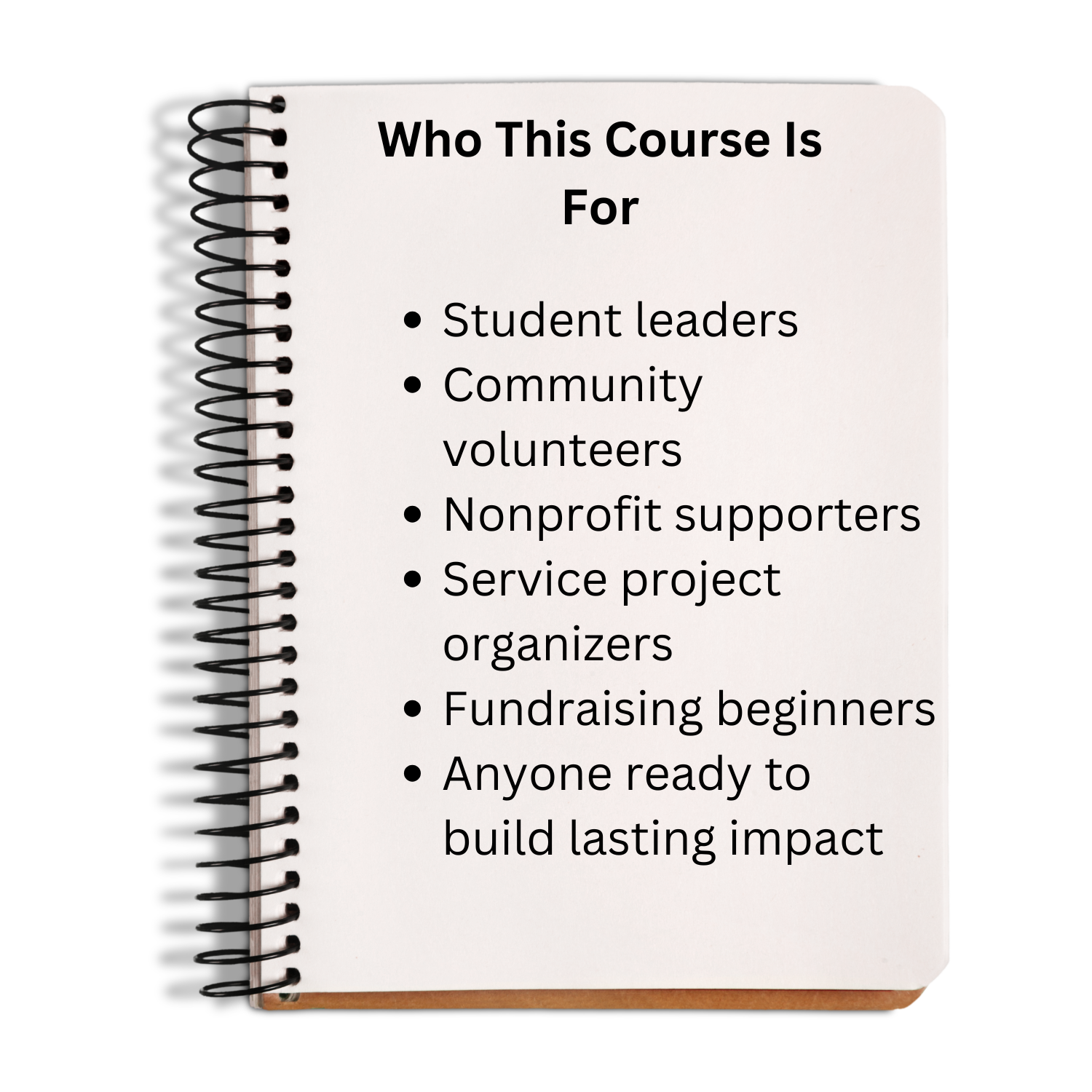 Notebook with text on who the course is for