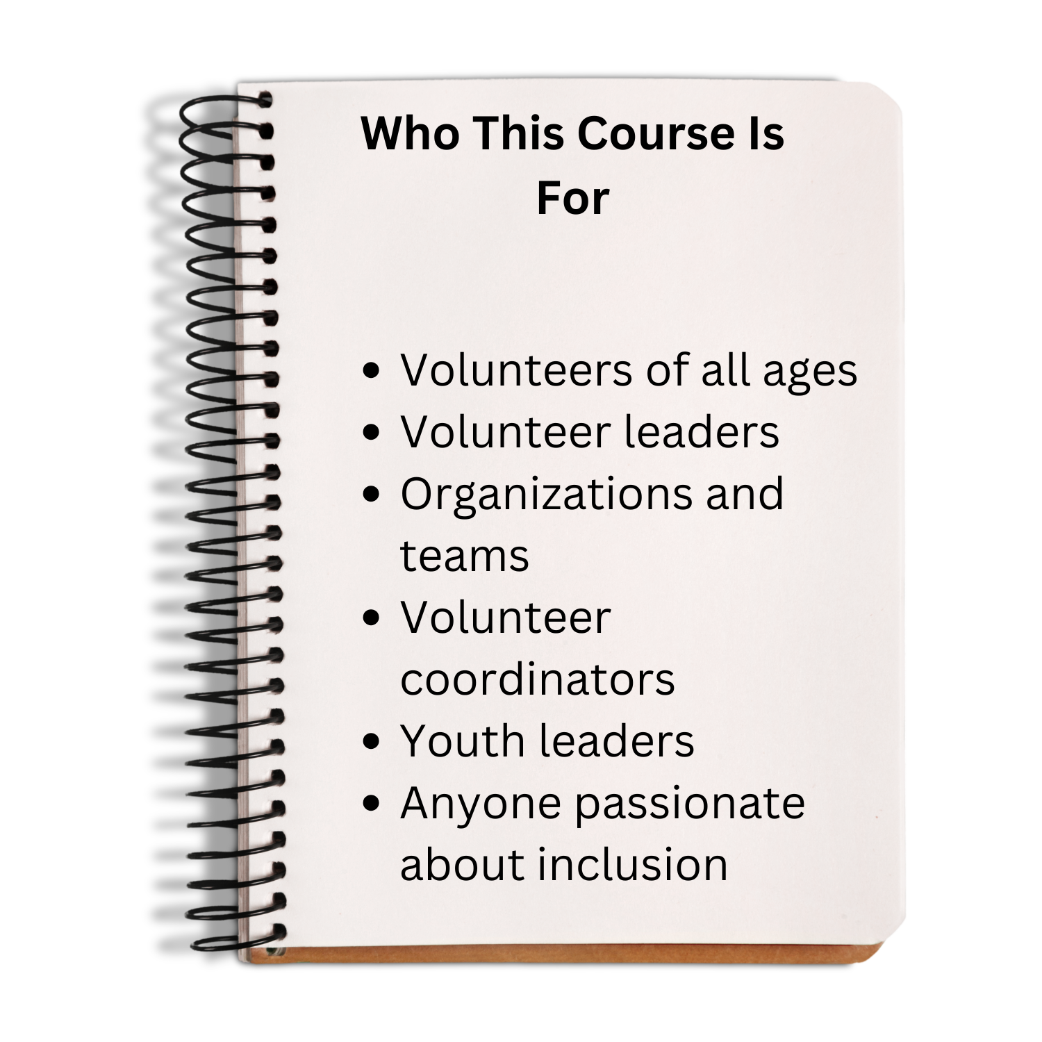 Notebook with text on who the course is for