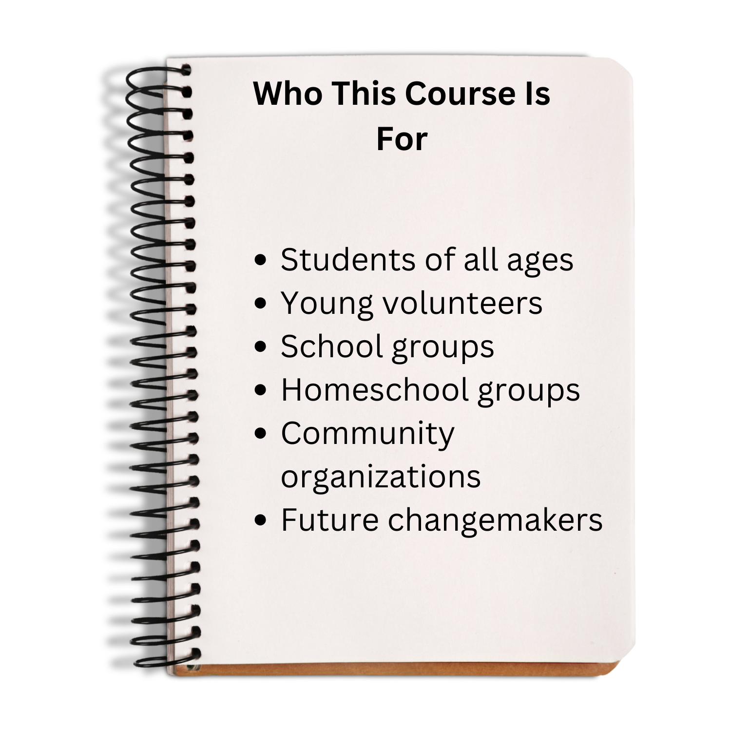 Notebook with text on who the course is for