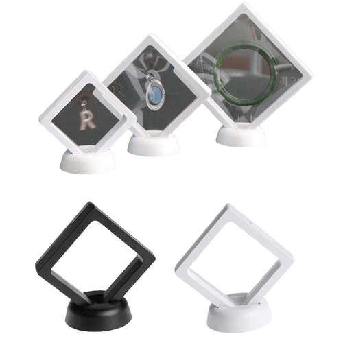 Set of diamond-shaped jewelry display stands on a white background