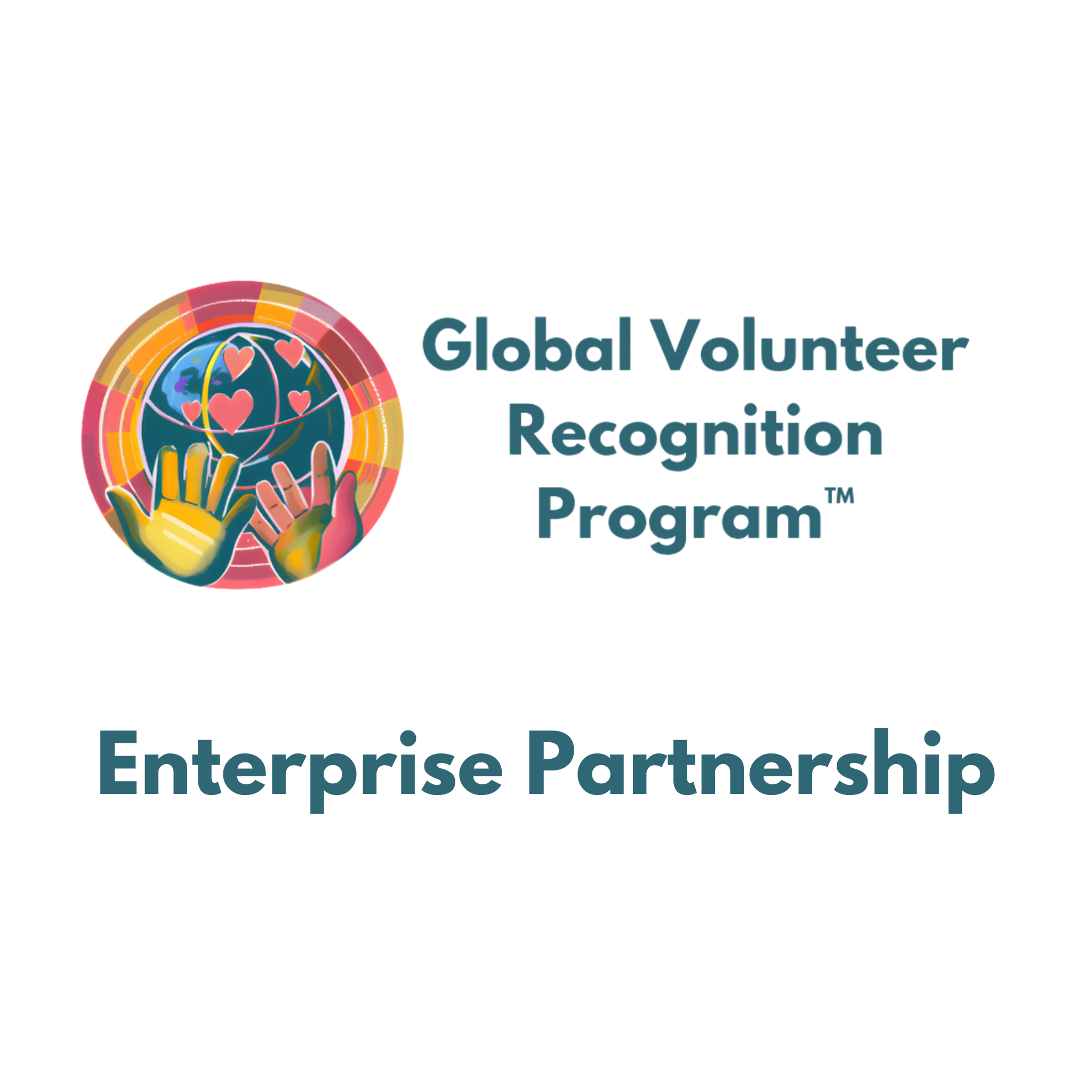 Logo of the Global Volunteer Recognition Program with colorful design on a white background. Enterprise Partnership