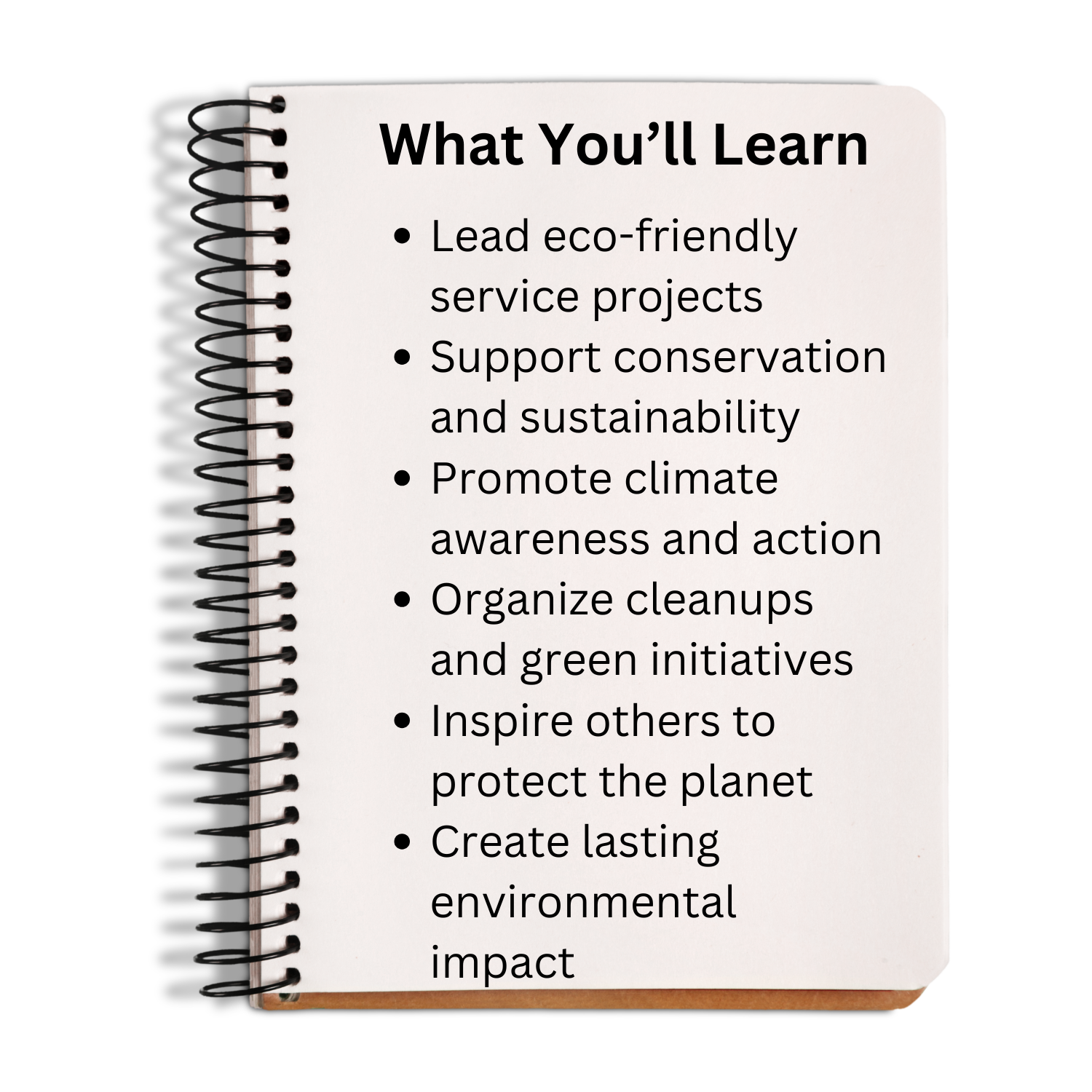 Notebook with sustainability goals on a white background