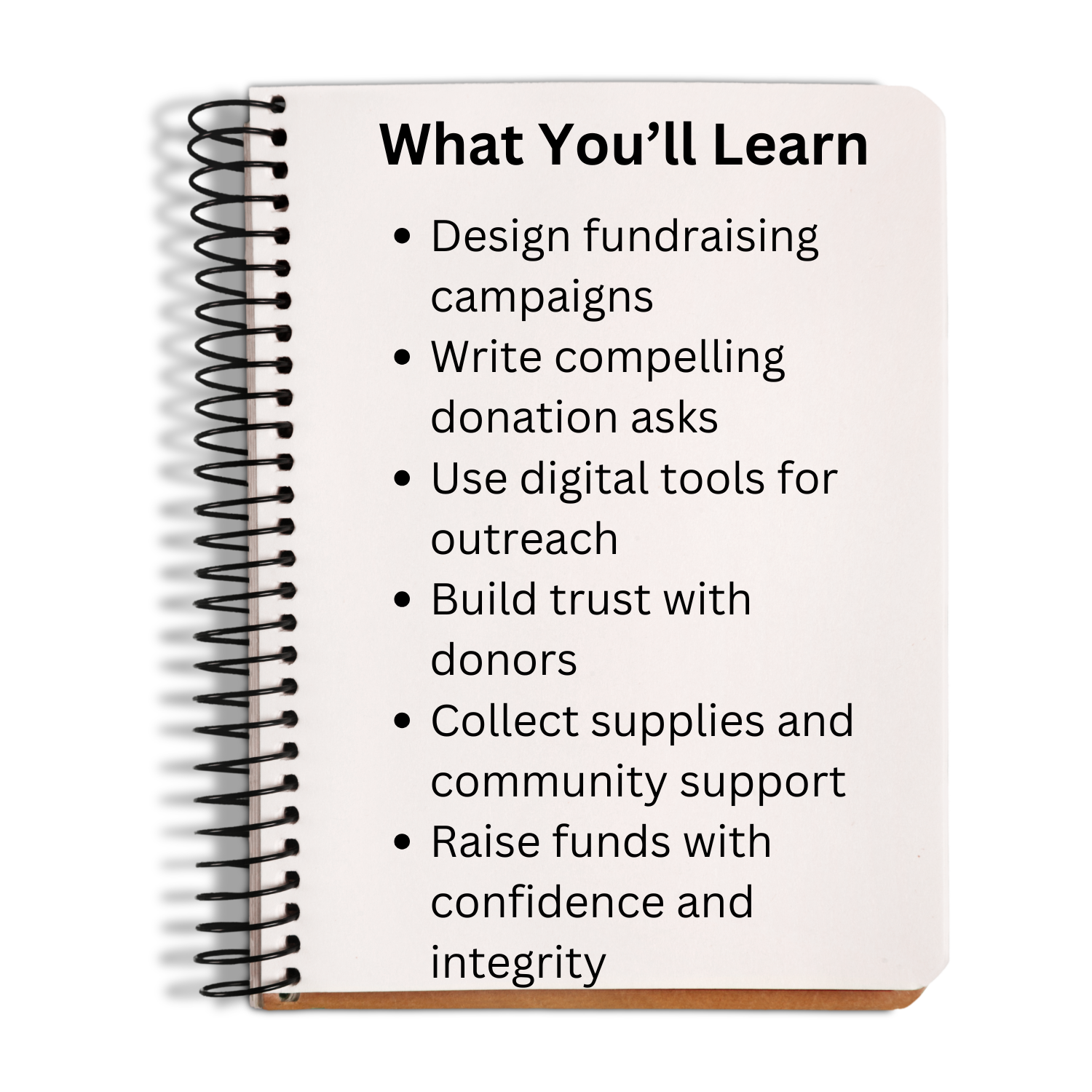Notebook with text on fundraising and donation strategies on a white background