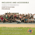 Inclusive and Accessible Volunteering Certification Program Group of people posing together with text about an inclusive and accessible volunteering certification program.