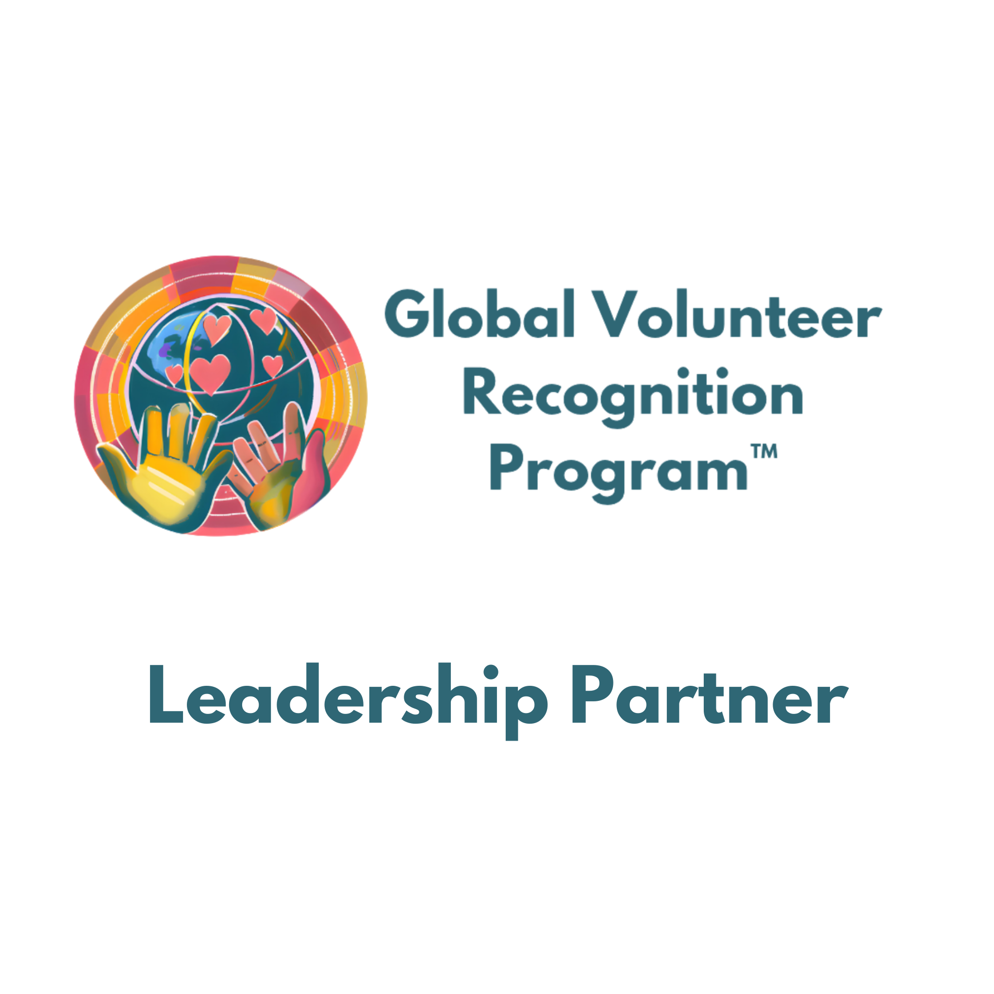 Logo of the Global Volunteer Recognition Program with colorful design and text on a white background. Leadership Partner