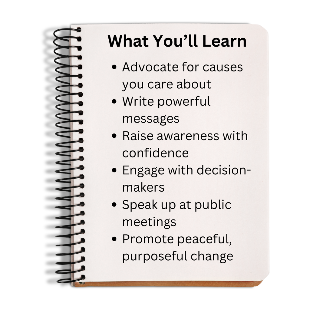 Notebook with a list of learning objectives on a white background