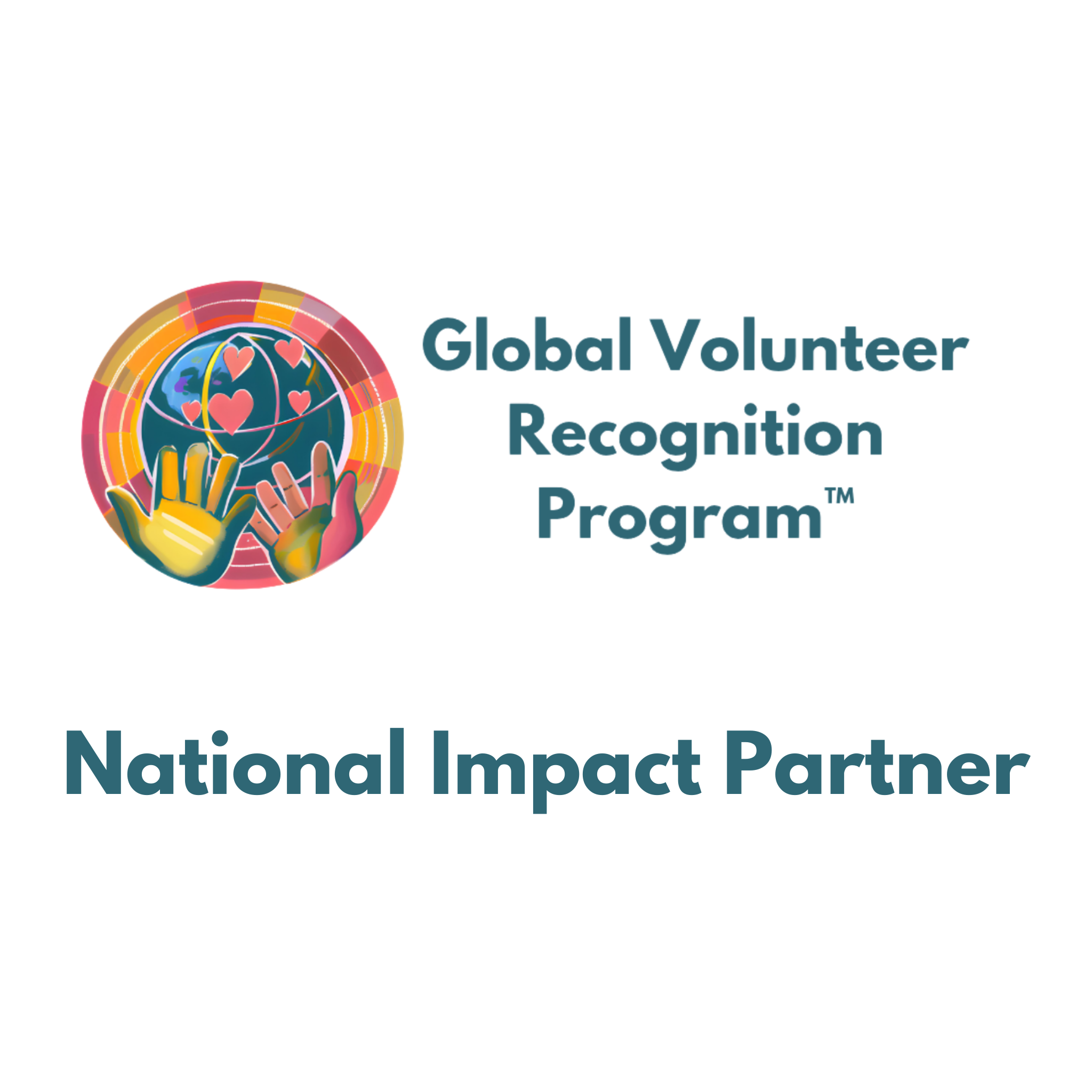 Logo of the Global Volunteer Recognition Program with colorful design and text on a white background. National Impact Partner