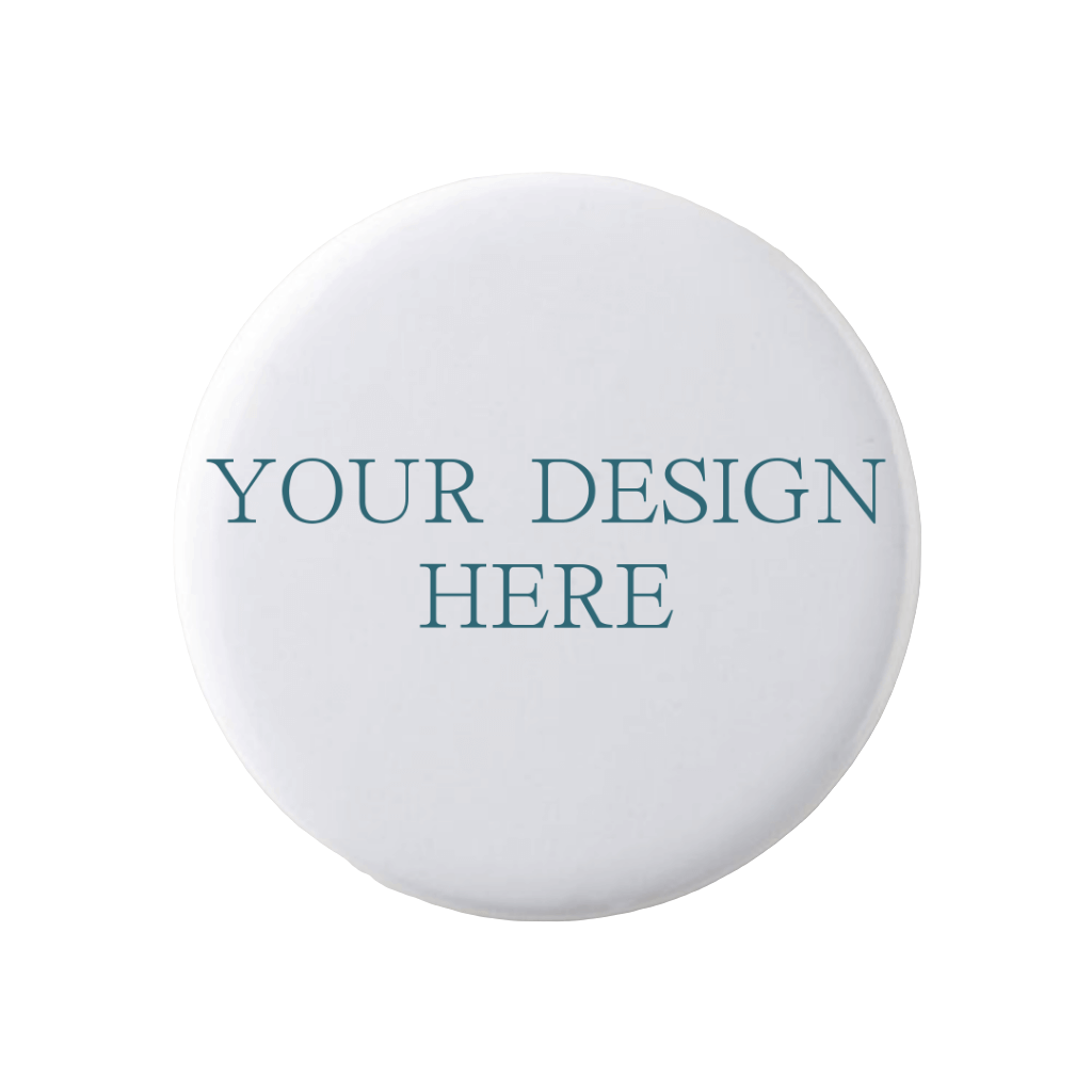 Custom Pinback Button Round white object with 'Your Design Here' text on a white background