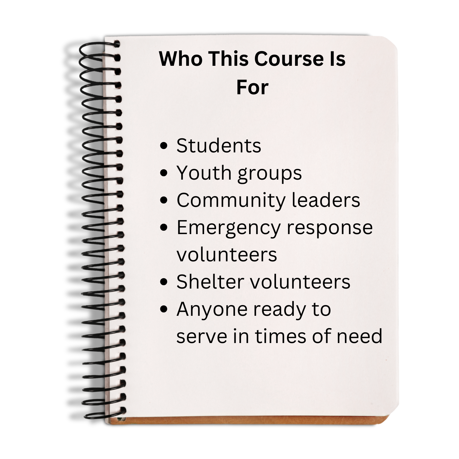 Notebook with text on who the course is for