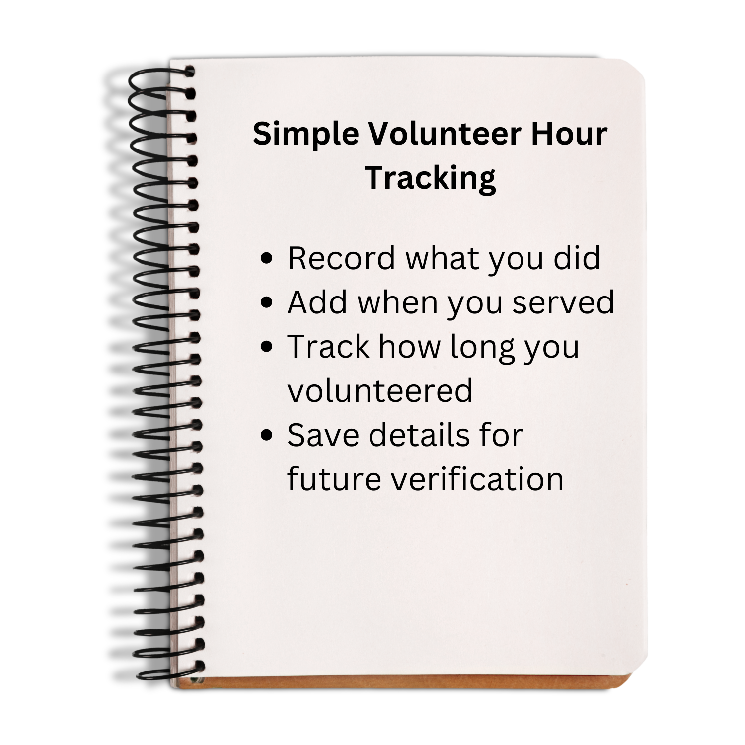 Simple volunteer hour tracking app with fields for activity, date, hours, organization, and notes.