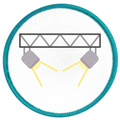 Monthly Spotlight Badge Icon of a stage light rig with two spotlights on a white background