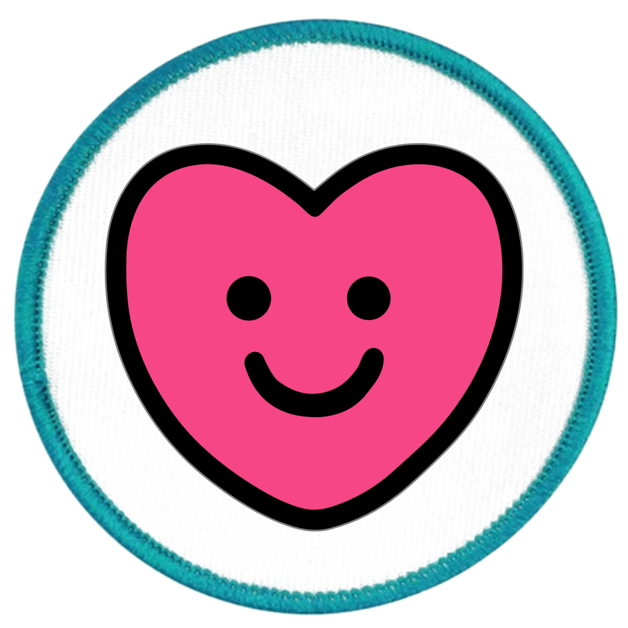 Kindness Badge Heart-shaped smiley face with a teal border on a white background