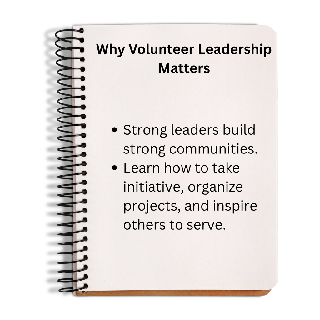 Notebook with text on volunteer leadership on a white background