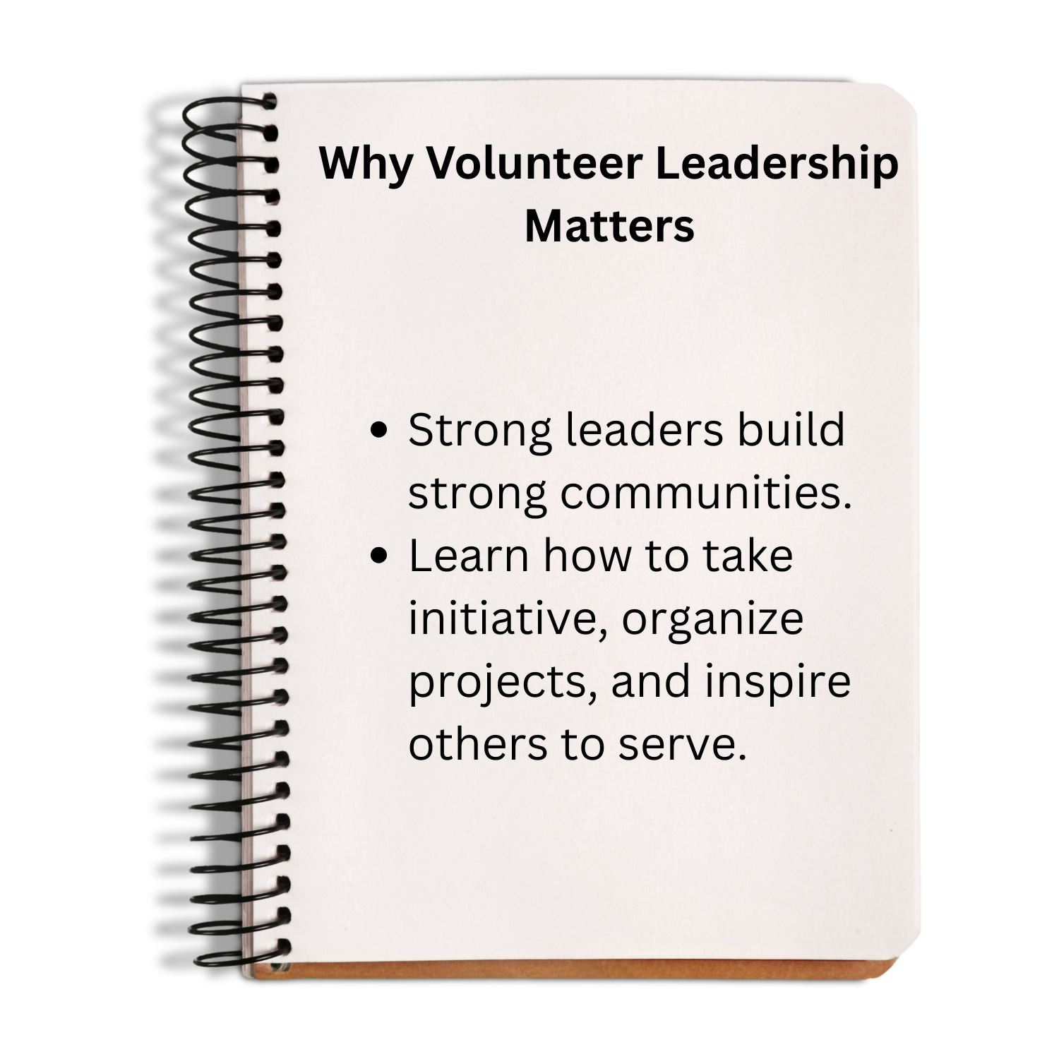 Notebook with text on volunteer leadership on a white background