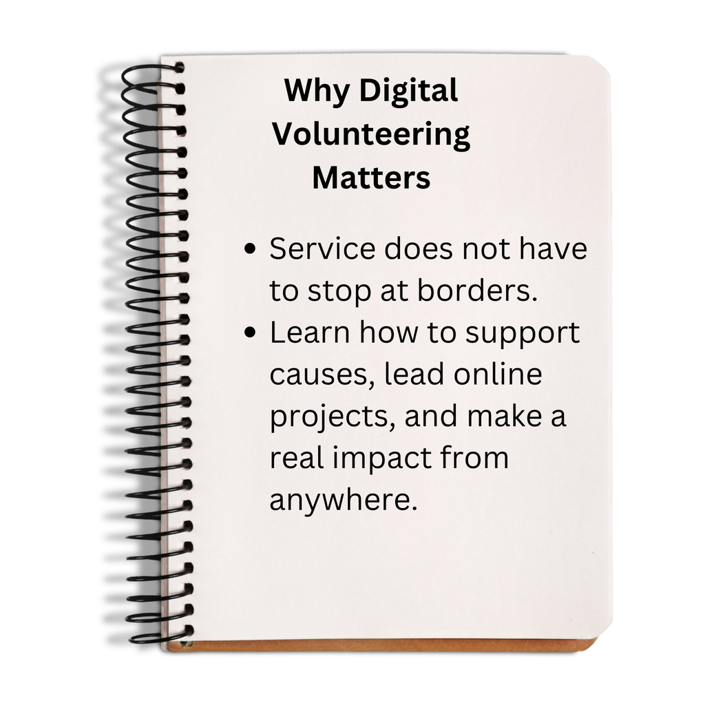 Notebook with text on digital volunteering on a white background