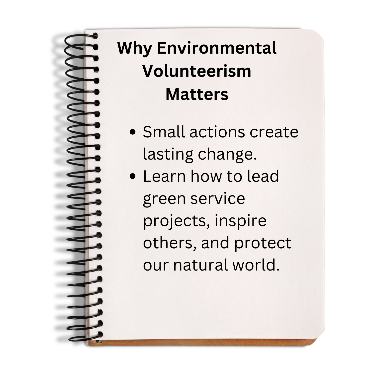 Notebook with text on environmental volunteerism on a white background