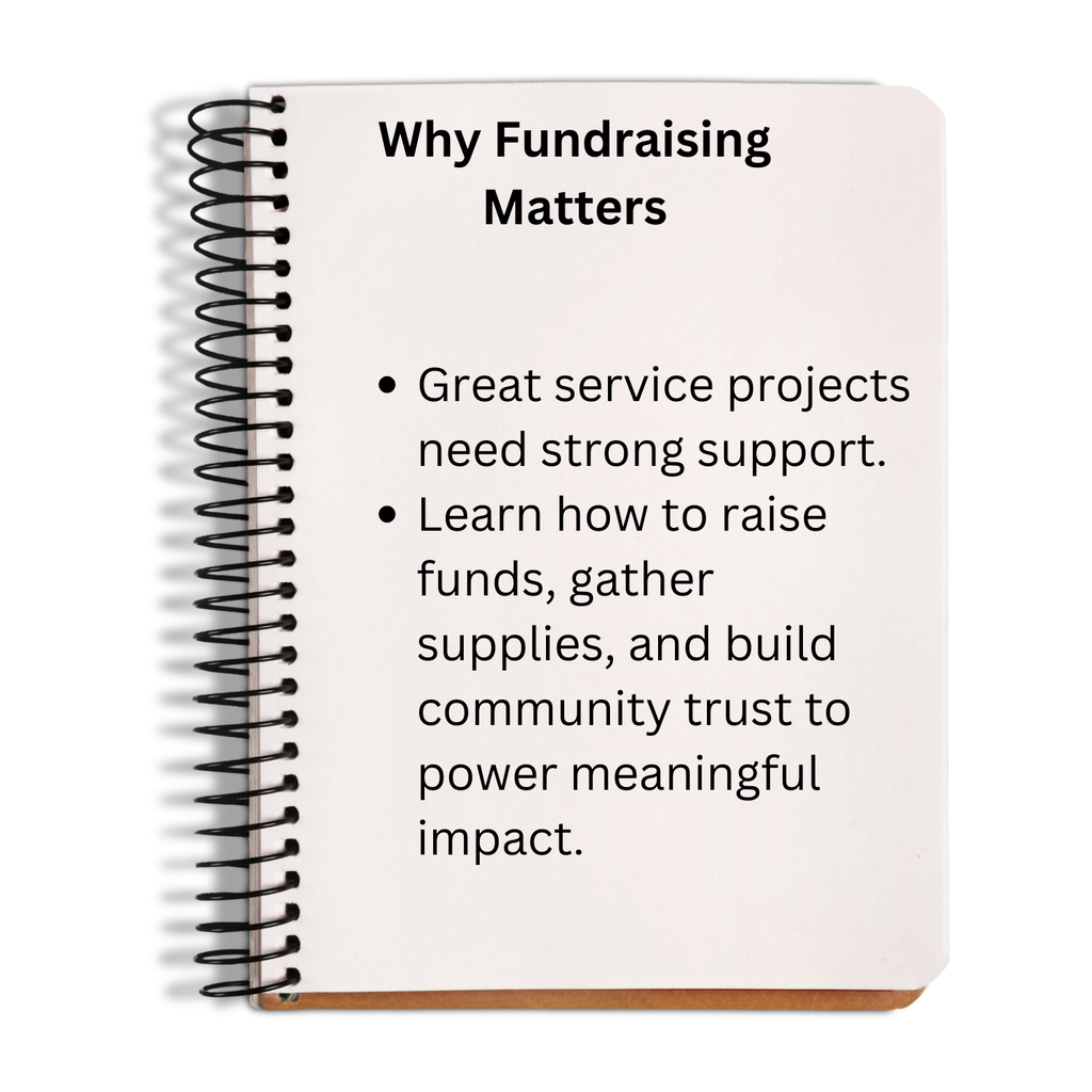 Notebook with text on fundraising importance on a white background