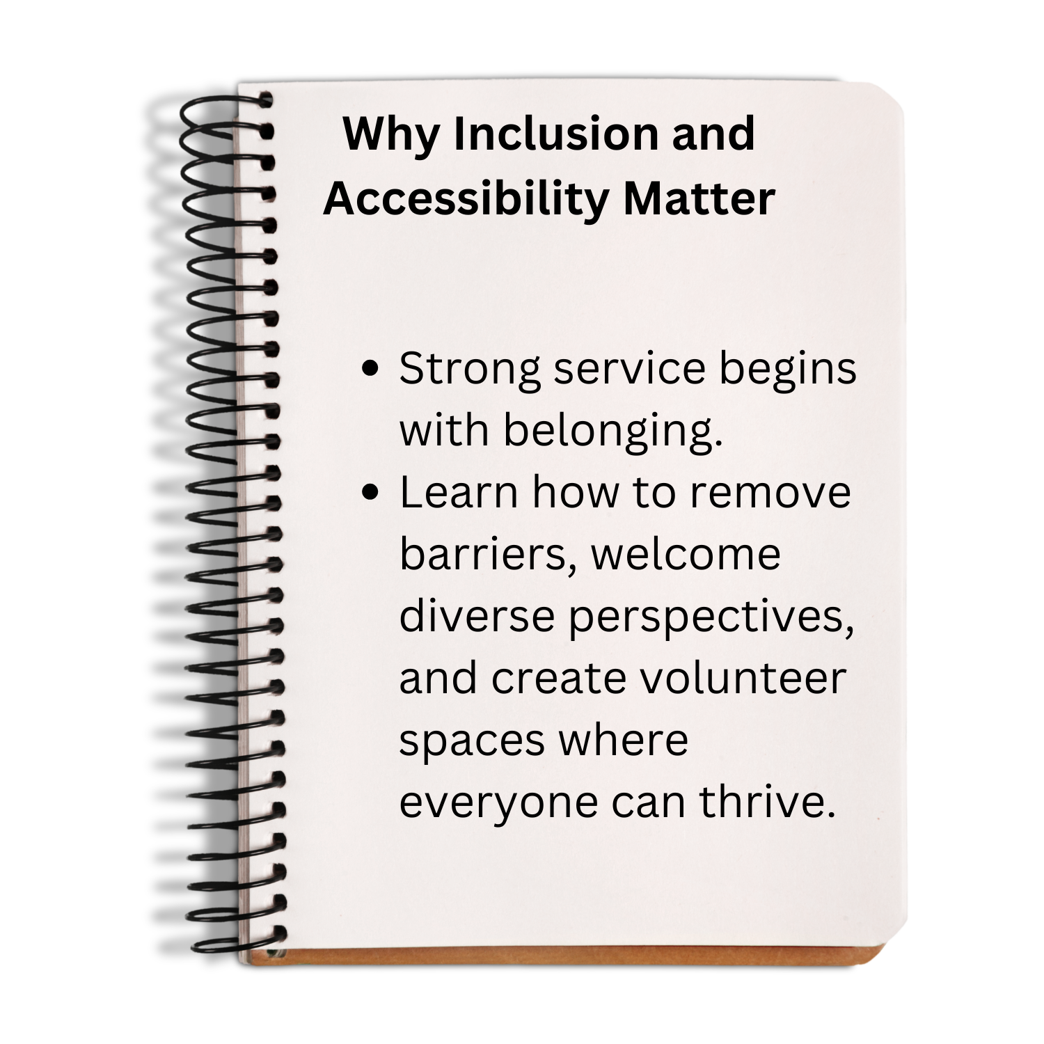 Notebook with text on inclusion and accessibility on a white background