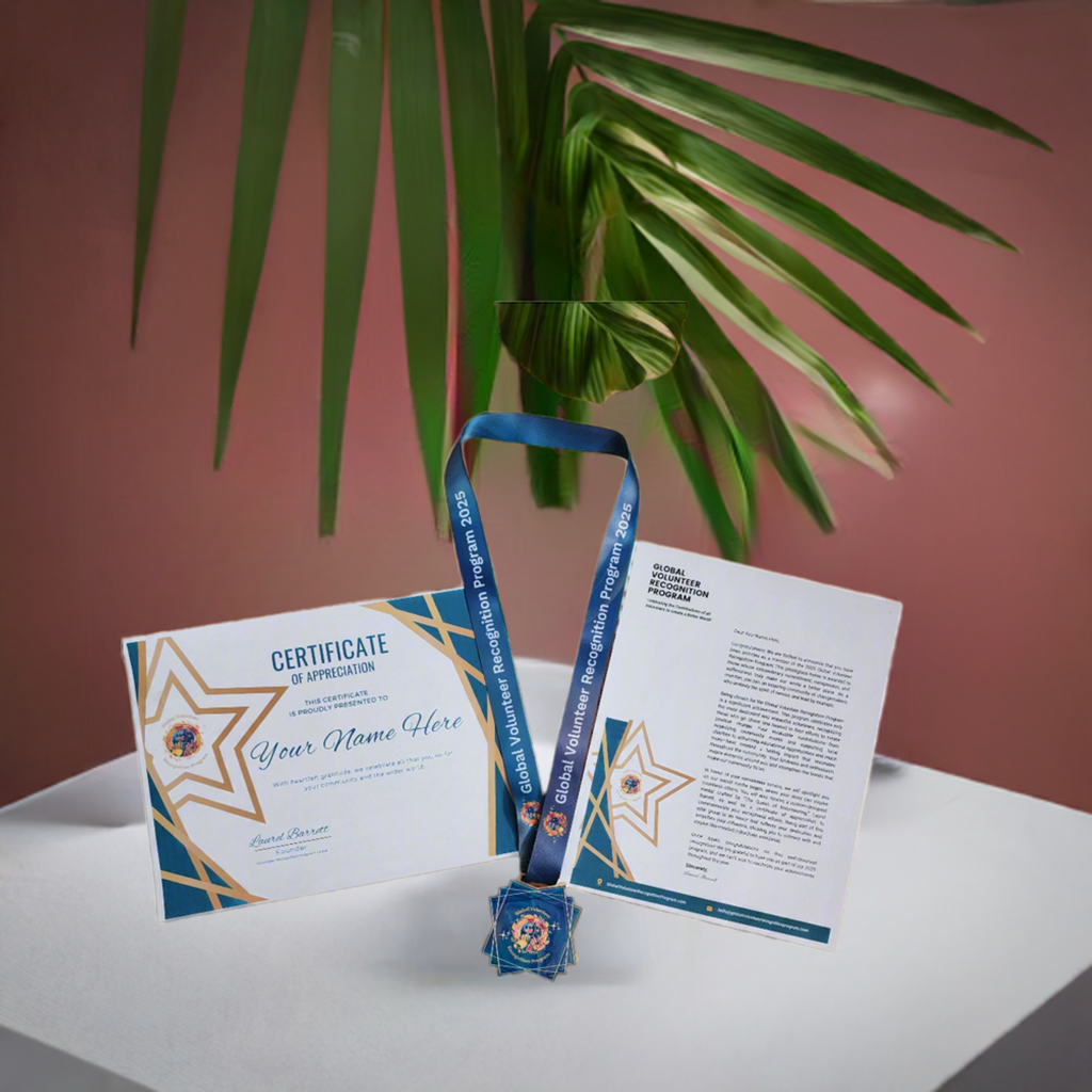 Certificate of Appreciation with a blue ribbon and medal on a white background