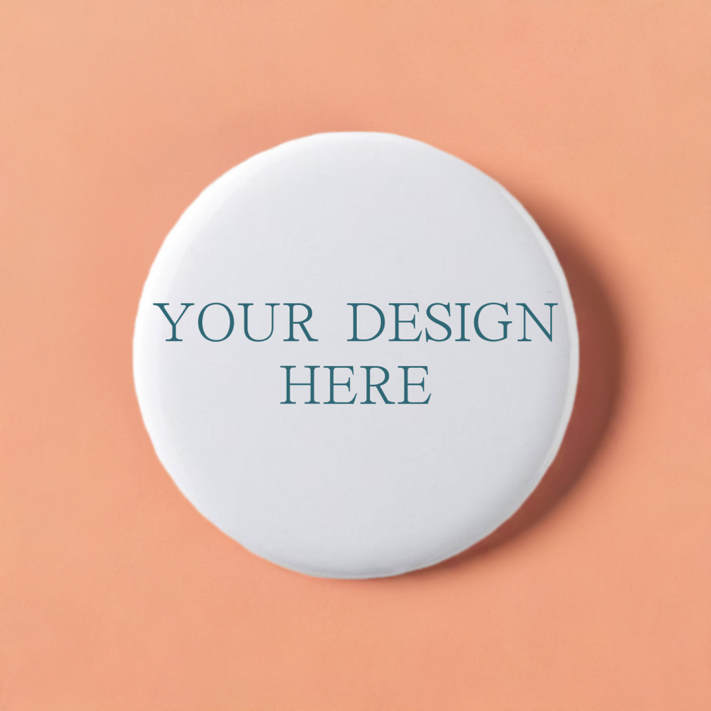 Round white object with 'Your Design Here' text on a white background