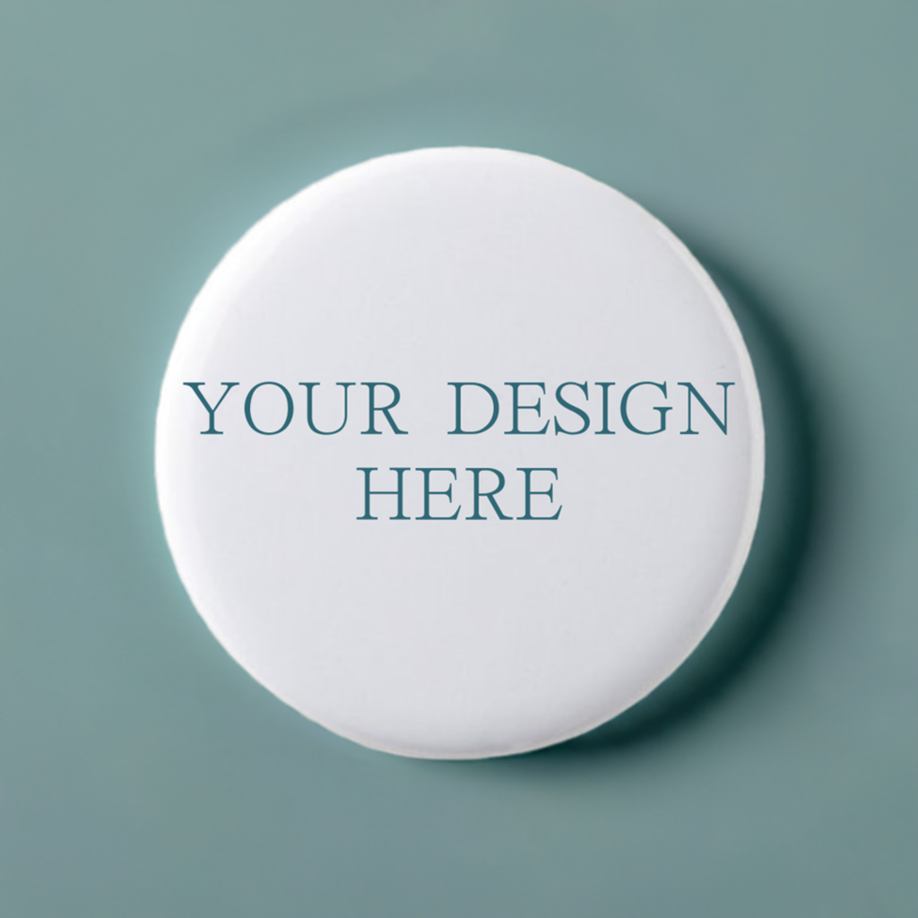 Round white object with 'Your Design Here' text on a white background
