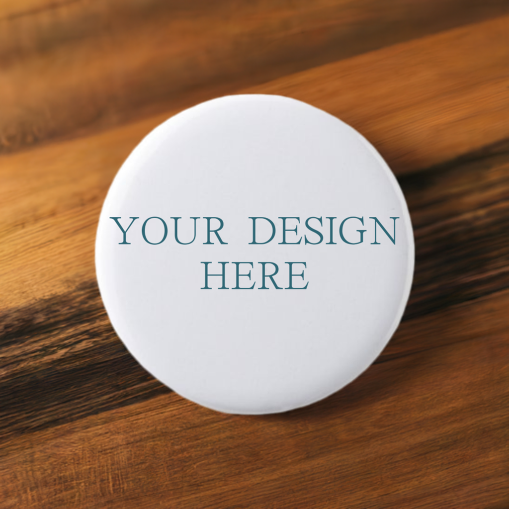 Round white object with 'Your Design Here' text on a white background
