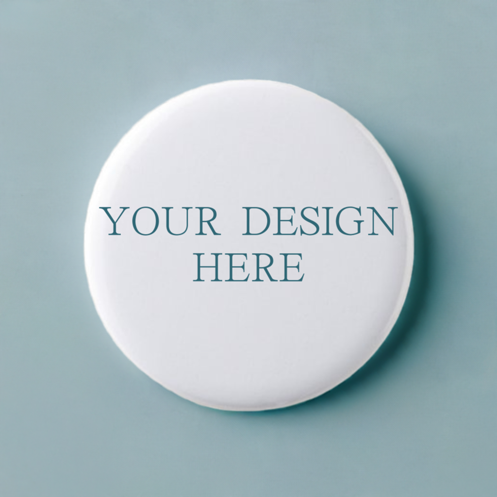 Round white object with 'Your Design Here' text on a white background